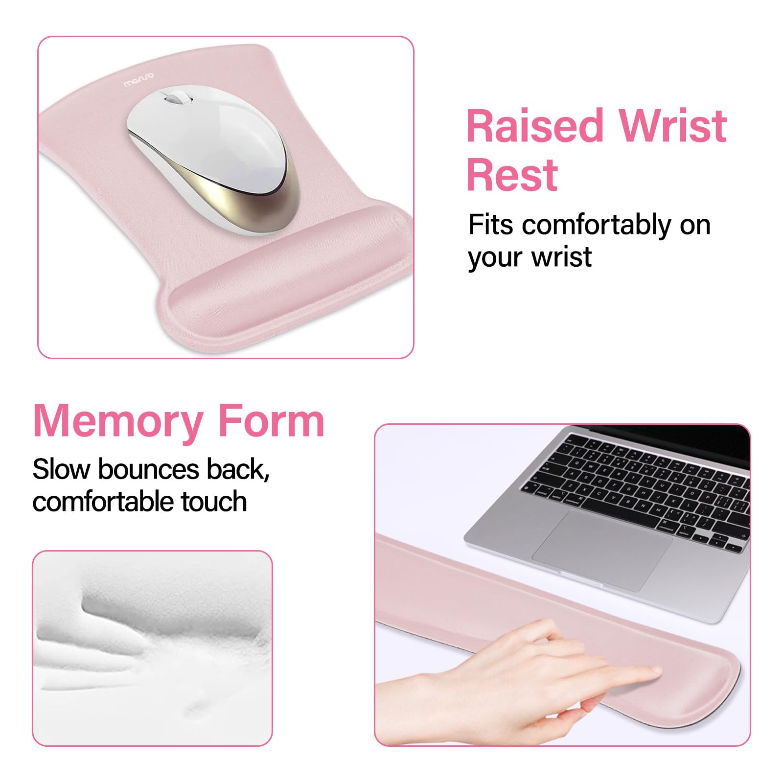 MOSISO Gaming Mouse Pad Set with Wrist Rest - Ergonomic Non-Slip for Home Office & PC Gaming, Pink