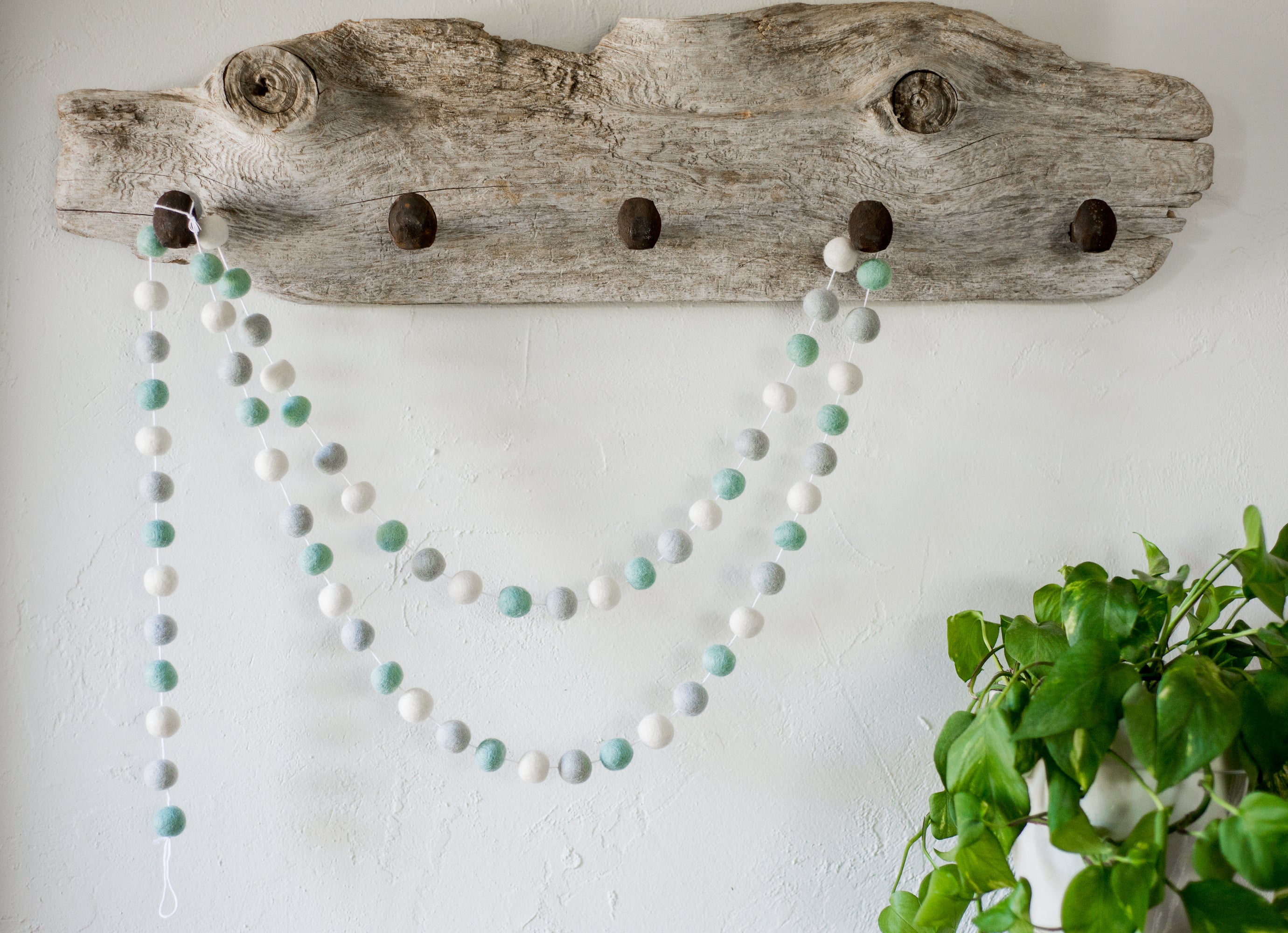 Turquoise Gradient Felt Ball Garland - Handmade Boho Home Decor for Nursery, Wedding & Party Backdrop | Eco-Friendly DIY Wall Hanging for Baby Shower, Christmas Tree & Room Decoration