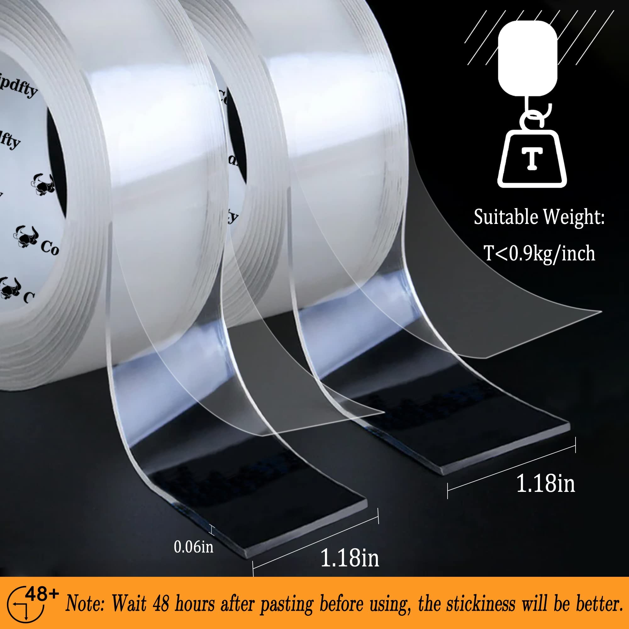 Double Sided Tape Heavy Duty - Removable Wall Mounting Tape for Posters, Pictures & Wall Decor - Washable & Traceless Adhesive (1.18in x 6.5ft) - Perfect for Home, Office & Dorm Room Decorations