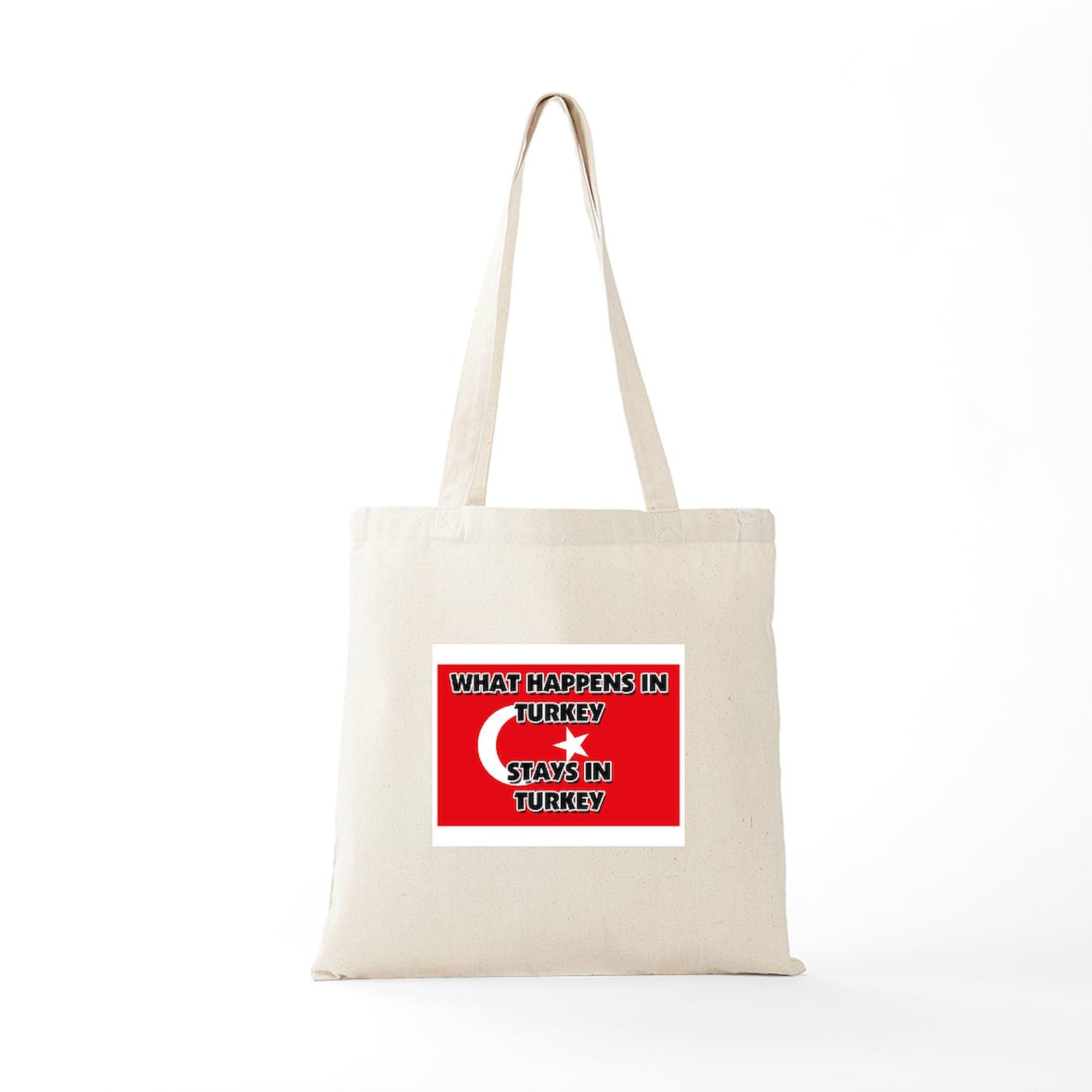 Stylish Natural Canvas Tote Bag - Reusable Shopping Bag with 'What Happens in Turkey Stays There' Print | Perfect for Groceries, Beach Trips & Travel Accessories