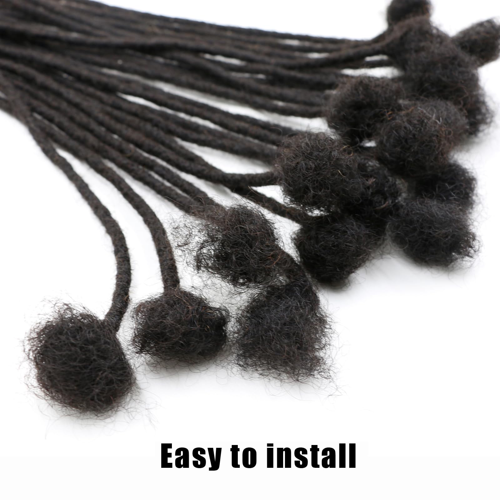 60 Strands Human Hair Dreadlock Extensions - 8 Inch 0.6cm Soft Natural Black Permanent Locs for Men & Women | Handmade with Needle & Comb | Can Be Dyed, Bleached & Curled | Perfect for Protective Styles, Boho Looks & Festival Hairstyles