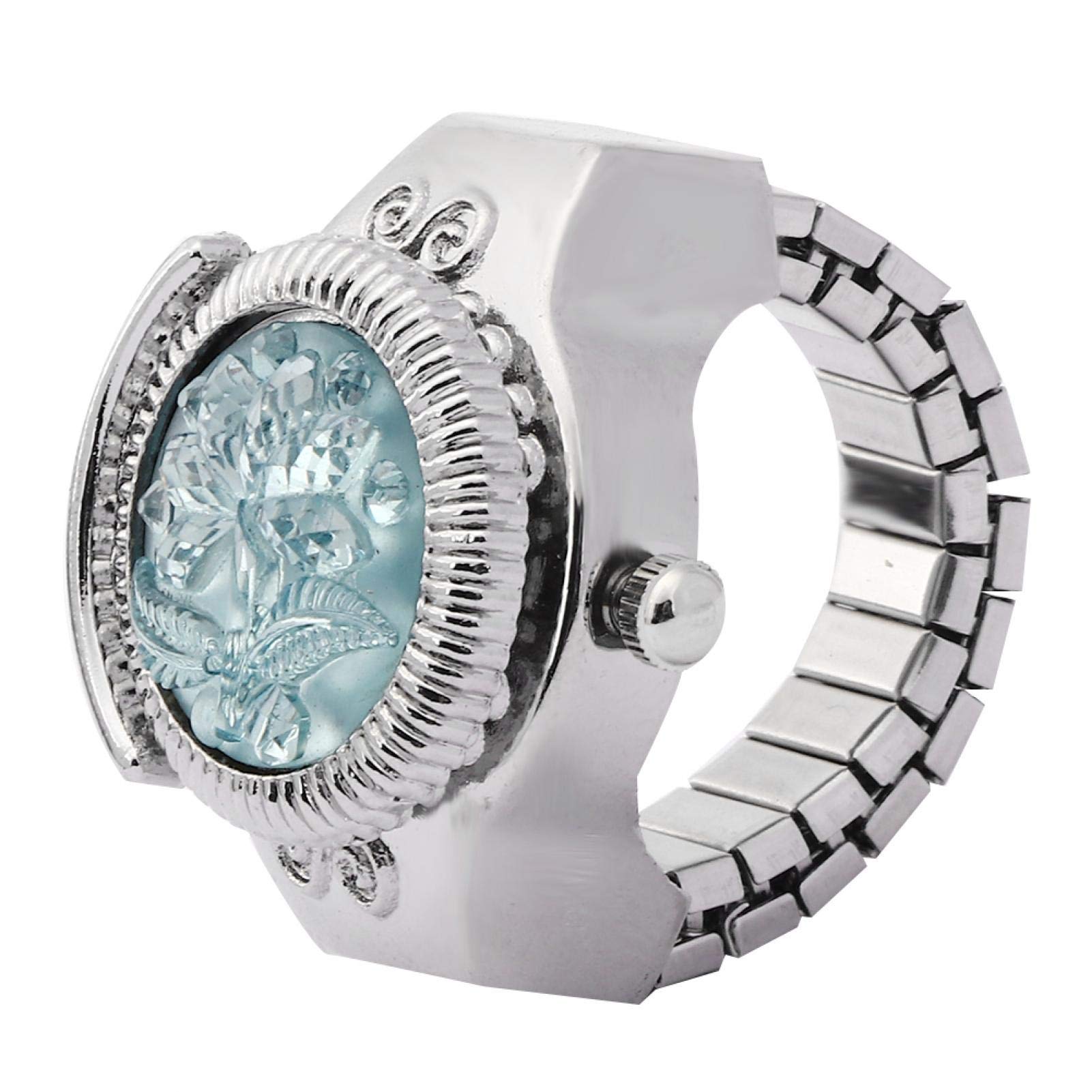Stylish Round Dial Flip-Up Cover Quartz Finger Ring Watch with Stretchy Band - Perfect Valentine's Day Gift for Her (Blue) | Fashion Jewelry, Unique Accessory for Parties & Special Occasions