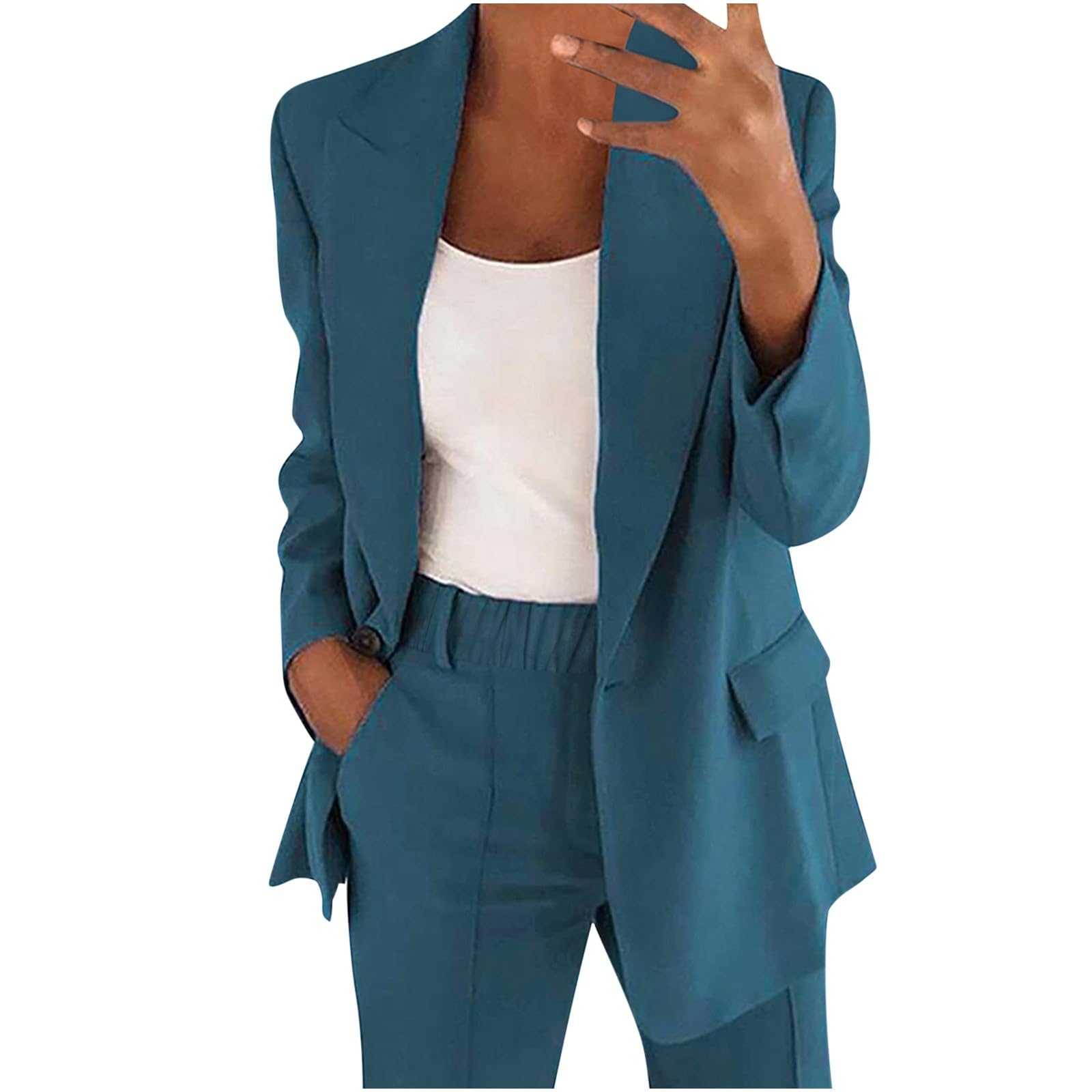 Women's 2-Piece Blazer & Straight Leg Pants Suit Set - 2024 Spring/Fall Business Casual Outfit | Office Wear, Work Attire & Professional Ensemble