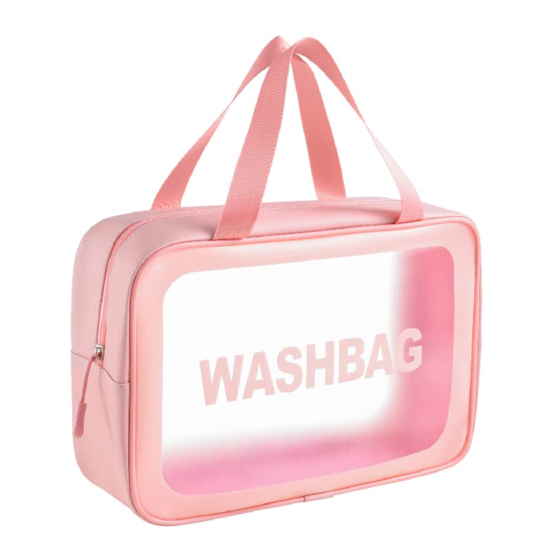 Trendegic Clear PVC Zipper Cosmetic Travel Bag - Waterproof Toiletry & Makeup Organizer for Women & Girls - Portable Wash Pouch for Travel, Gym, Beach (Pink)