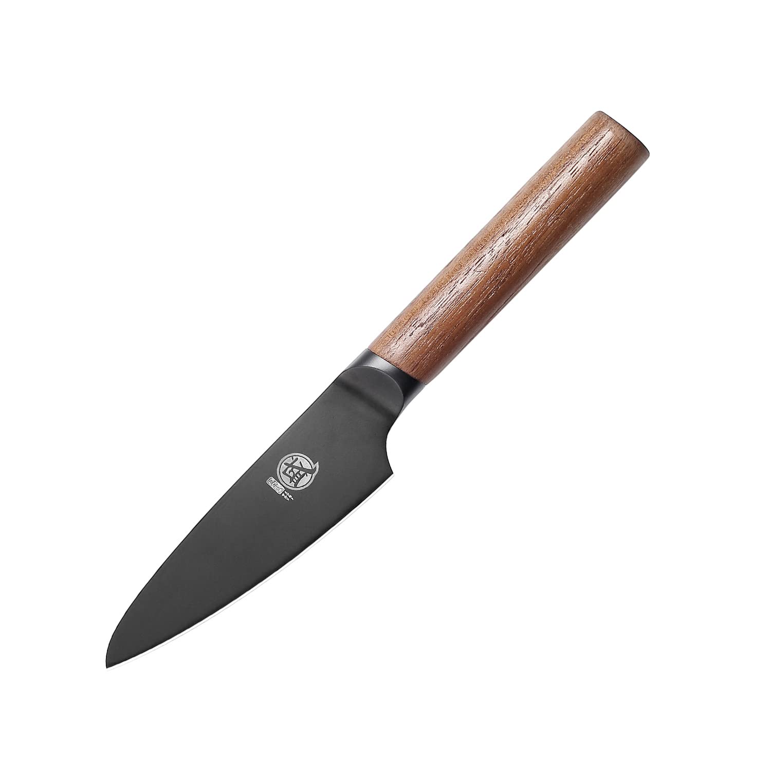 MITSUMOTO SAKARI 4.5 Inch Japanese Paring Knife - Professional Black Titanium Coated Fruit Knife | Ultra Sharp German Alloy Steel Petty Chef Knife with Walnut Handle | Perfect for Peeling, Slicing Fruits & Precision Kitchen Tasks