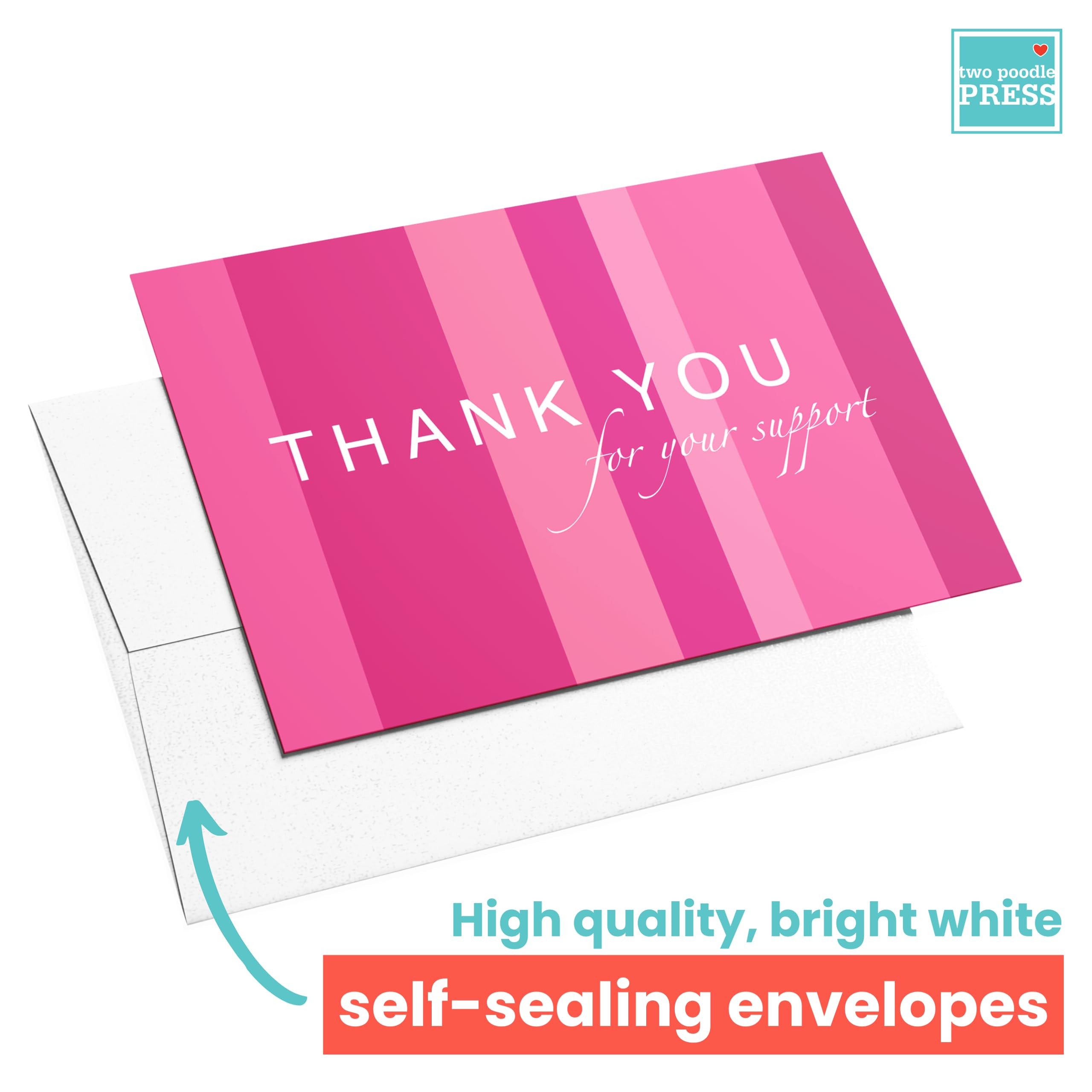 20 Pink Ribbon Breast Cancer Support Thank You Cards - Hot Pink Charity Event Cards for Awareness Walks & Runs - Jenna by Two Poodle Press | Perfect for Survivor Gifts, Fundraisers & Support Groups
