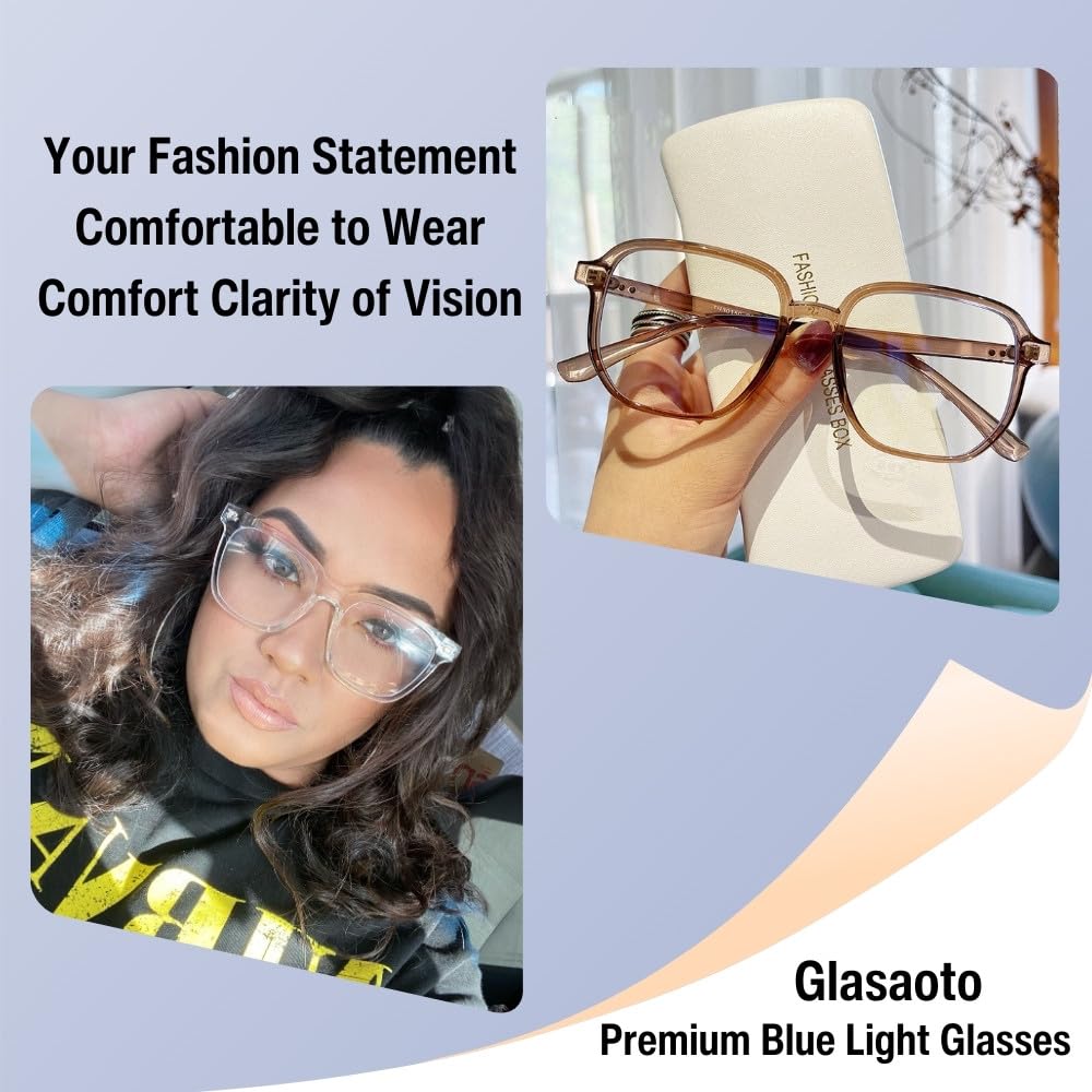 Blue Light Blocking Glasses for Women & Men - Square Nerd Reading Glasses with Lightweight Frame to Reduce Eye Strain | Computer, Gaming & Office Use