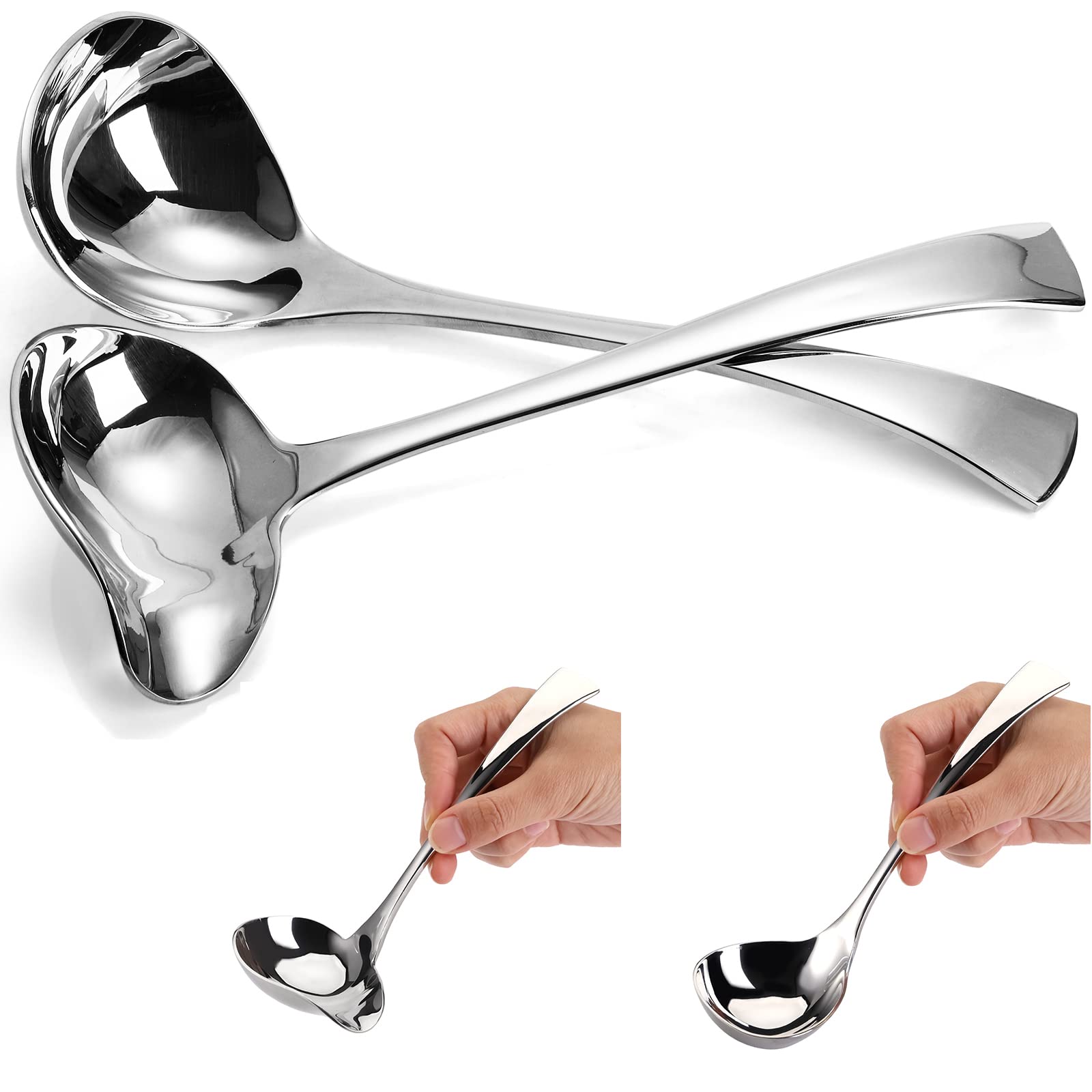 Premium Set of 2 Stainless Steel Gravy Spoons - 7 Inch Small Sauce Ladle with Spout for Drizzling | 18/10 Food-Grade Mini Soup Ladle | Perfect for Kitchen, Serving, and Table Use | Ideal for Sauces, Dressings, and Desserts