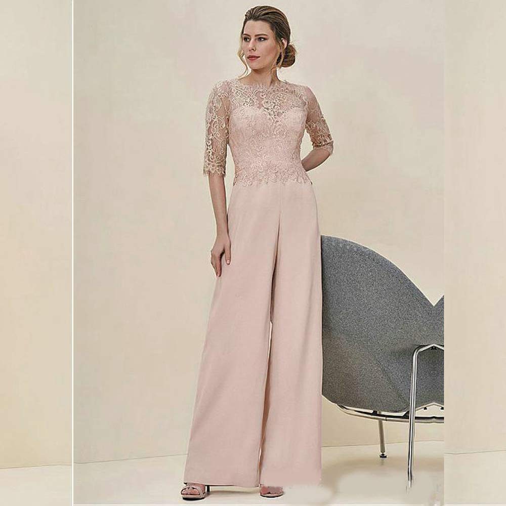 Elegant Lace Jumpsuit for Wedding Guest - Long Sleeve Mother of The Bride Pant Suit with Back Zipper | Perfect for Formal Events, Bridal Showers & Special Occasions