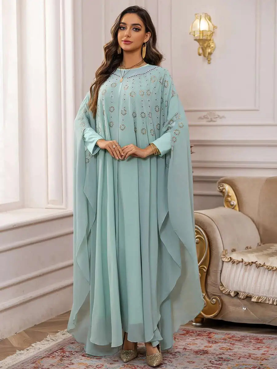 2-Piece Chiffon Caftan Dress Set with Detachable Cloak & Lining - Elegant Boho Maxi Dress for Beach, Pool Party & Summer Vacation #25448