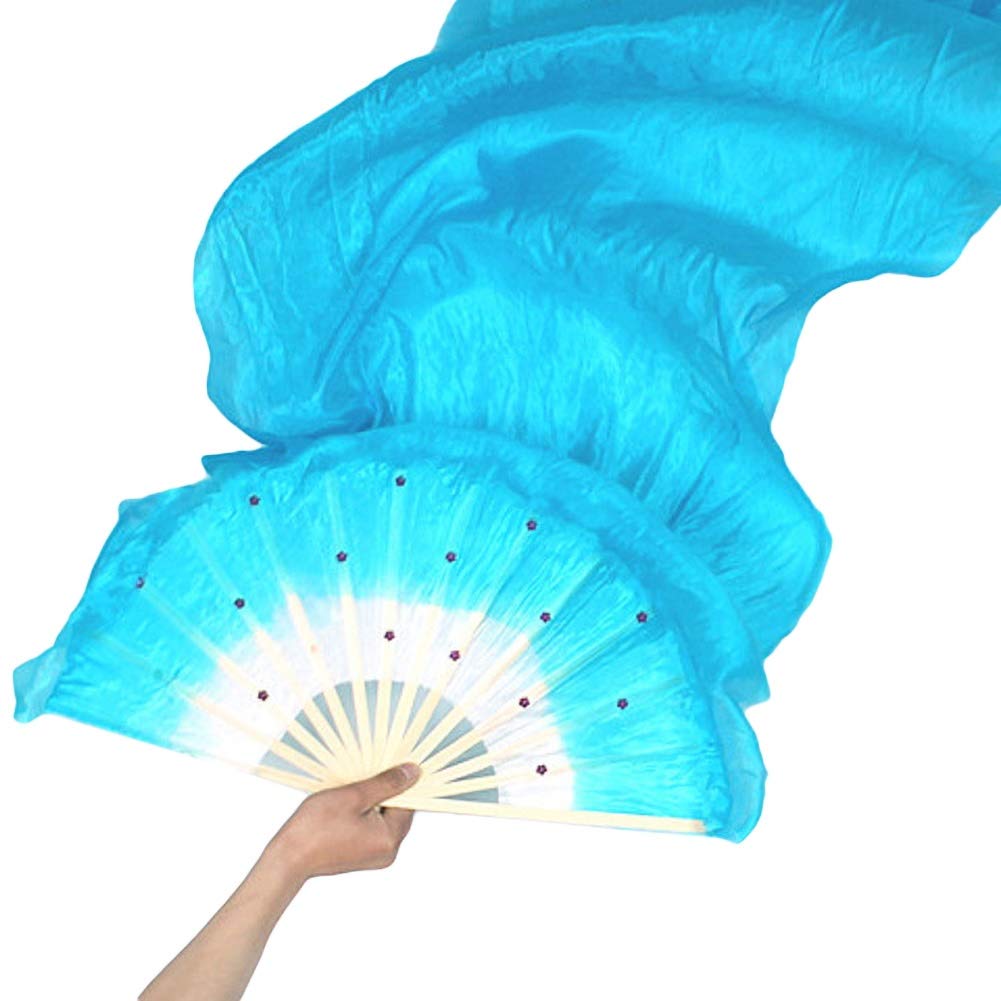 1.5m Blue Bamboo Dance Fan - Imitation Silk Kung Fu Tai Chi Fan for Stage Performance & Martial Arts Training | Traditional Chinese Dance Prop for Performers & Beginners