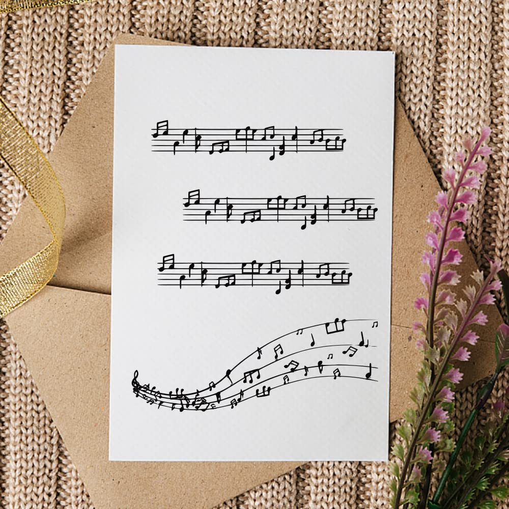 Music Note Clear Rubber Stamps Set for Card Making - Heart, Round & Rectangle Sheet Music Stamps | DIY Holiday Cards, Scrapbooking, Album Decor & Paper Crafts | Perfect for Christmas, Valentine's Day & Wedding Invitations