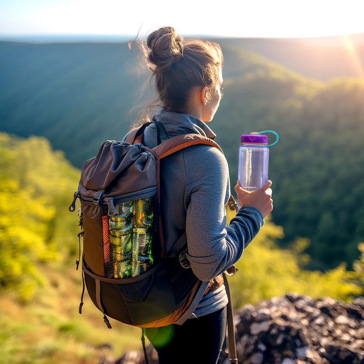 36oz Insulated Water Bottle with Leak-Proof Lid, Carry Strap & Measurement Markings - Purple - Perfect for Gym, Hiking & Outdoor Activities