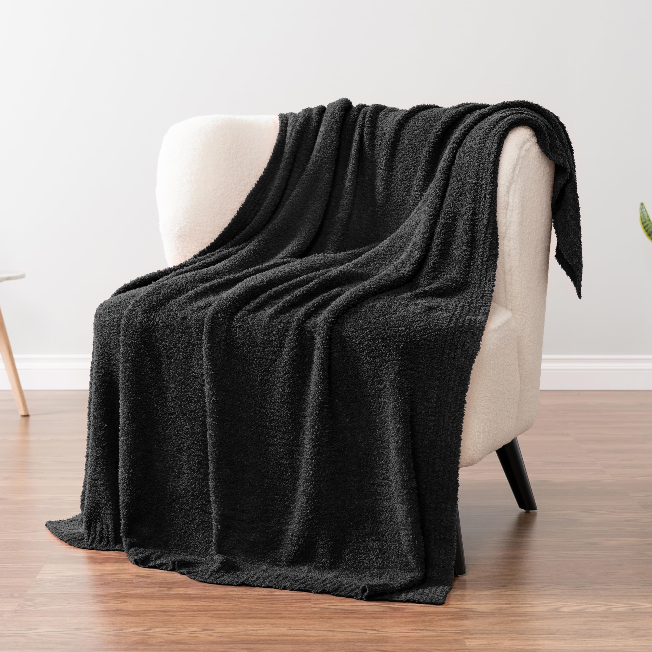 PAVILIA Super Soft Fluffy Knit Throw Blanket - Lightweight & Cozy Black Blanket for Couch, Bed, Sofa (60x80 Inches) - Perfect for Lounging, Movie Nights & Winter Warmth