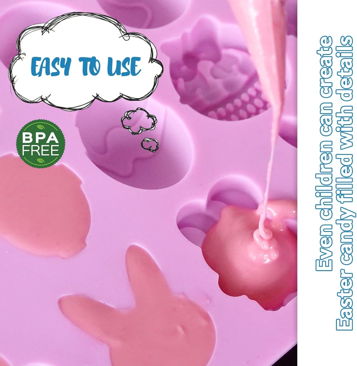 Easter Silicone Candy Molds - 18 Cavity Chocolate Molds for DIY Candy, Jelly, Wax Melts - Bunny, Egg & Basket Shapes - Perfect for Holiday Baking, Cupcake Decor & Kids Gift Making (9 Unique Designs)
