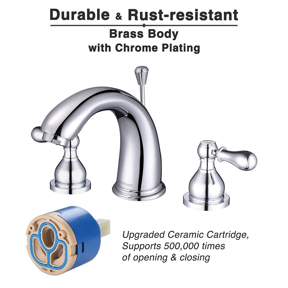 Aquaterior 8 Inch Widespread Bathroom Faucet - 3 Hole Undermount Sink Faucet with 2 Handle Mixer Taps & Drain - Chrome Finish - CUPC, CEC, NSF Certified - Perfect for Modern Bathroom Vanities & Powder Rooms