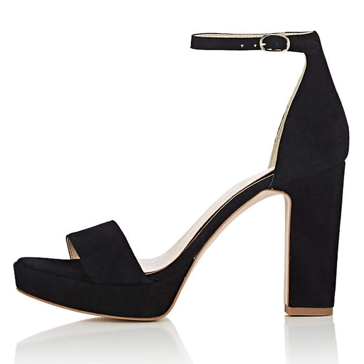 YDN Women's Comfortable High Chunky Heel Ankle Strap Sandals - Open Toe Strappy Platform Shoes with Faux Suede for Summer, Wedding, Party & Dress Occasions