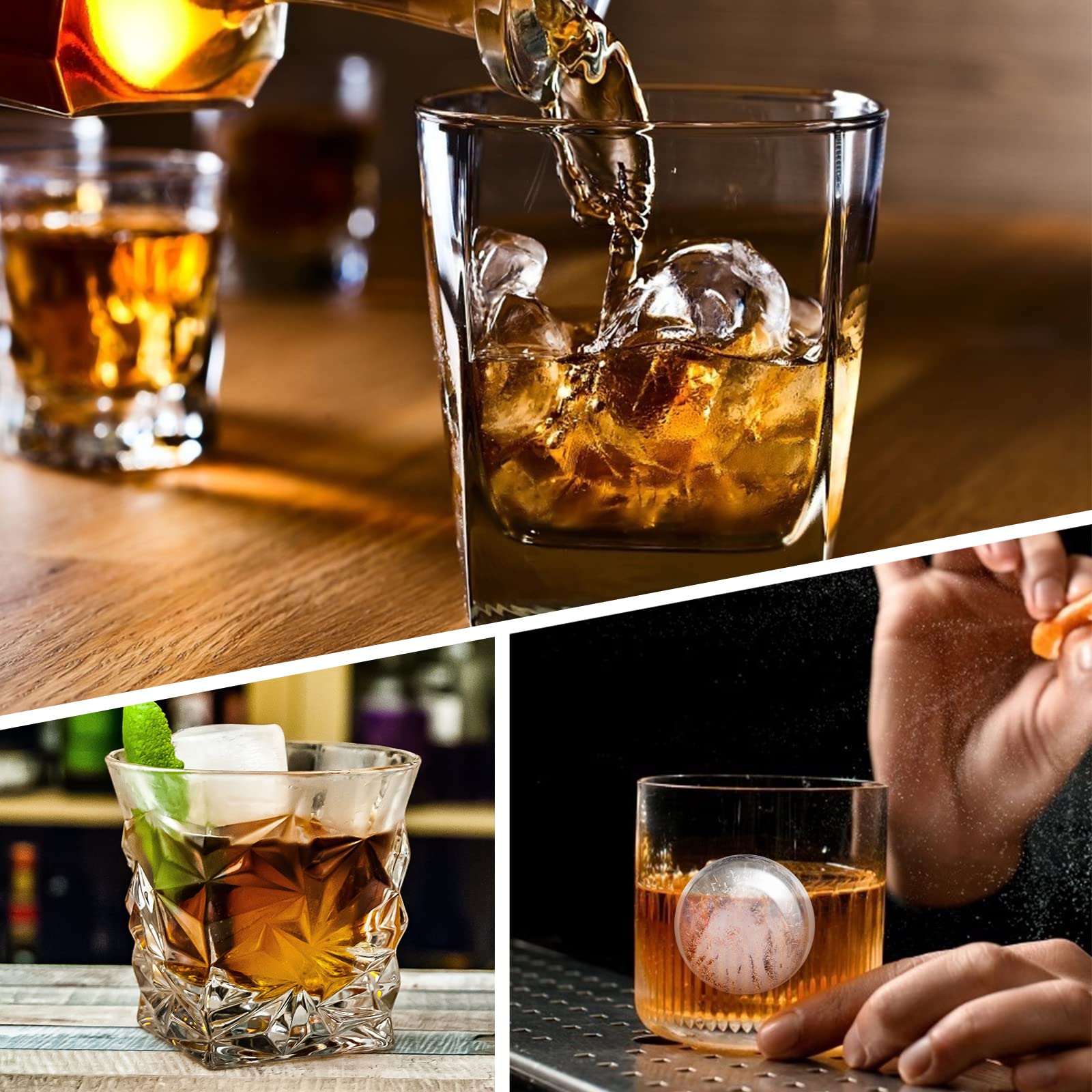 3 Pack Silicone Ice Cube Trays with Lids - Large Round, Sphere & Honeycomb Whiskey Ice Molds - Reusable Freezer Ice Ball Maker for Cocktails, Bourbon & Scotch - Perfect for Home Bars & Entertaining