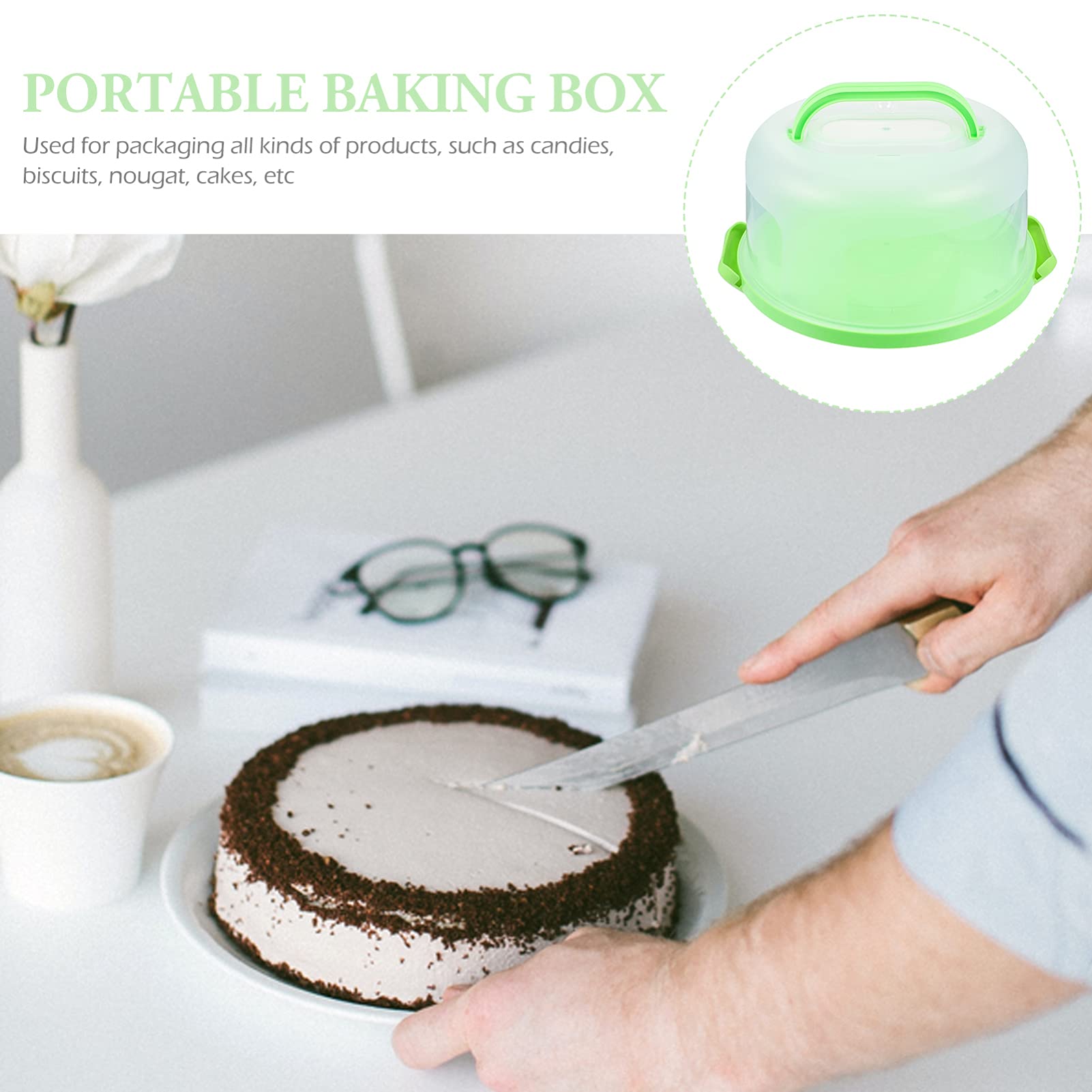 DOITOOL 10-Inch Green Plastic Cake Carrier with Clear Dome Lid & Handle - Round Cake Storage Box for Pies, Desserts, Cupcakes - Perfect for Birthday Parties, Picnics, Bakery Display & Home Kitchen Storage