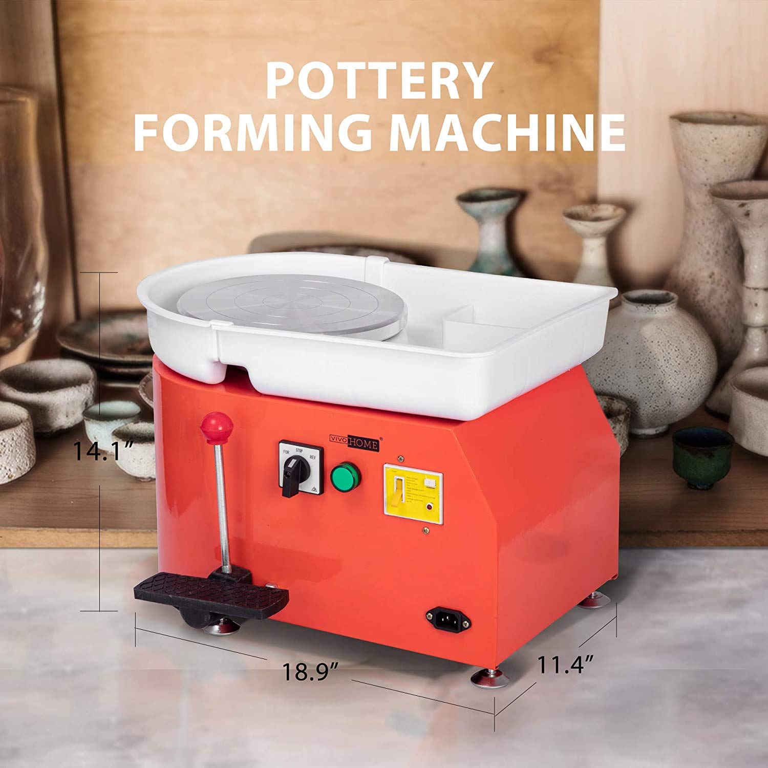 VIVOHOME 25CM 350W Electric Pottery Wheel with Foot Pedal & Detachable Basin - DIY Clay Tool for Ceramic Art, Pottery Making, Sculpting - Perfect for Beginners, Artists & Classroom Use (Orange)