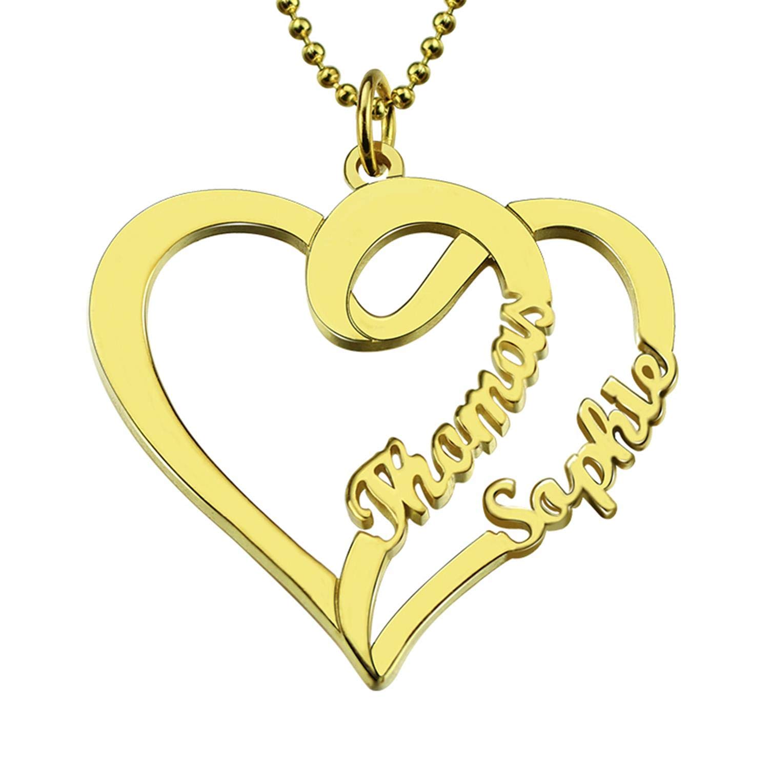Personalized Sterling Silver Double Heart Name Necklace for Women - Custom Couple Necklace with 2 Names - Romantic Gift for Anniversary, Valentine's Day & Special Occasions