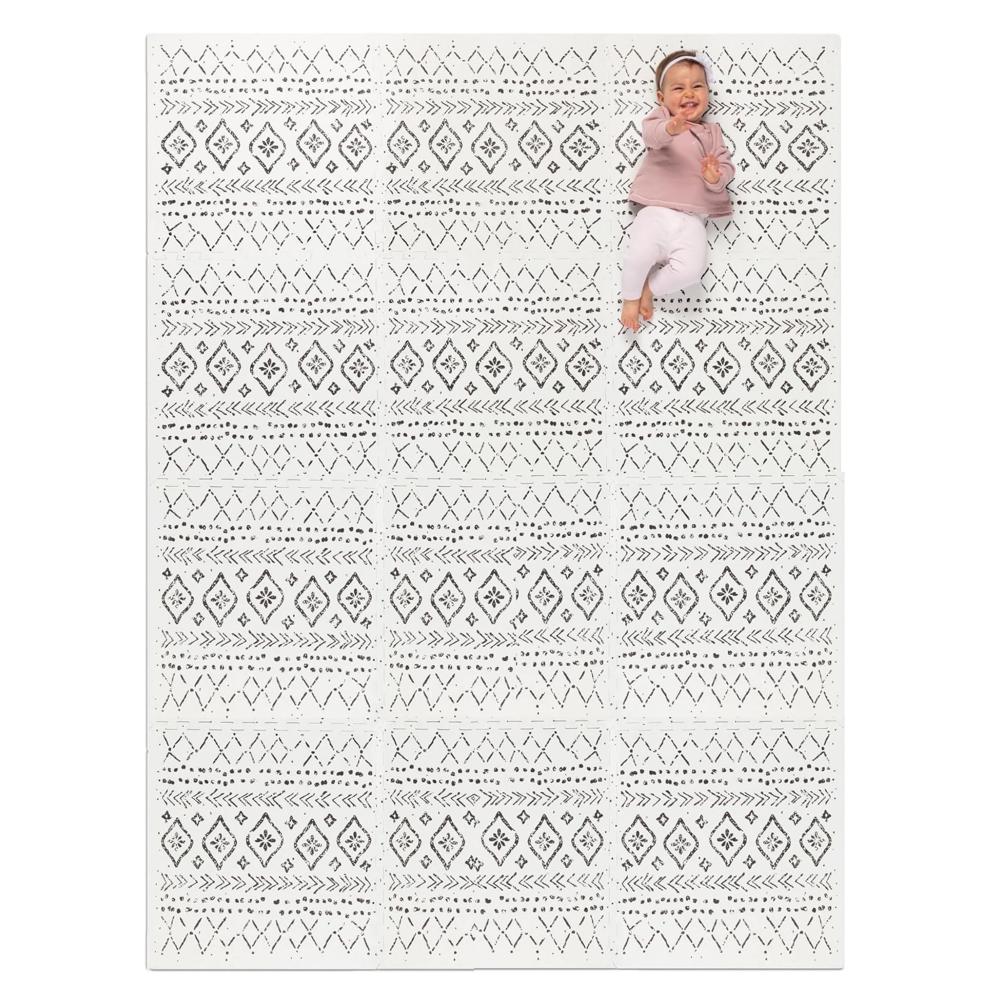 Lillefolk Baby Foam Play Mat - Non-Toxic Interlocking Tiles for Kids & Toddlers | 8x6ft Soft Floor Mat for Nursery, Playroom & Daycare | Perfect for Tummy Time, Crawling & Learning Activities (Boho Style)