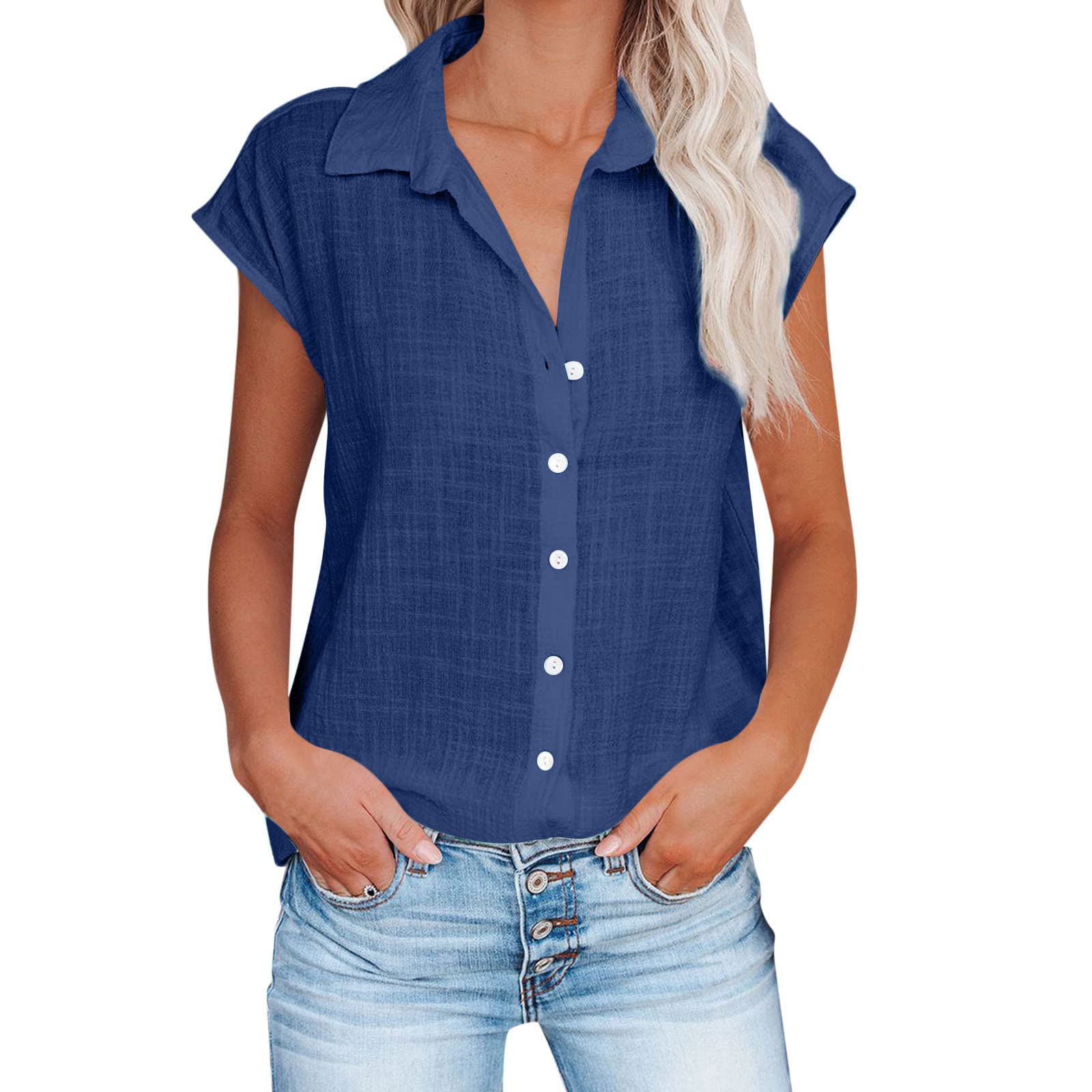 Trendy Women's Cotton Linen Short Sleeve Blouses - Loose Fit Casual Tops for Summer 2024 | Perfect for Office, Beach & Everyday Wear