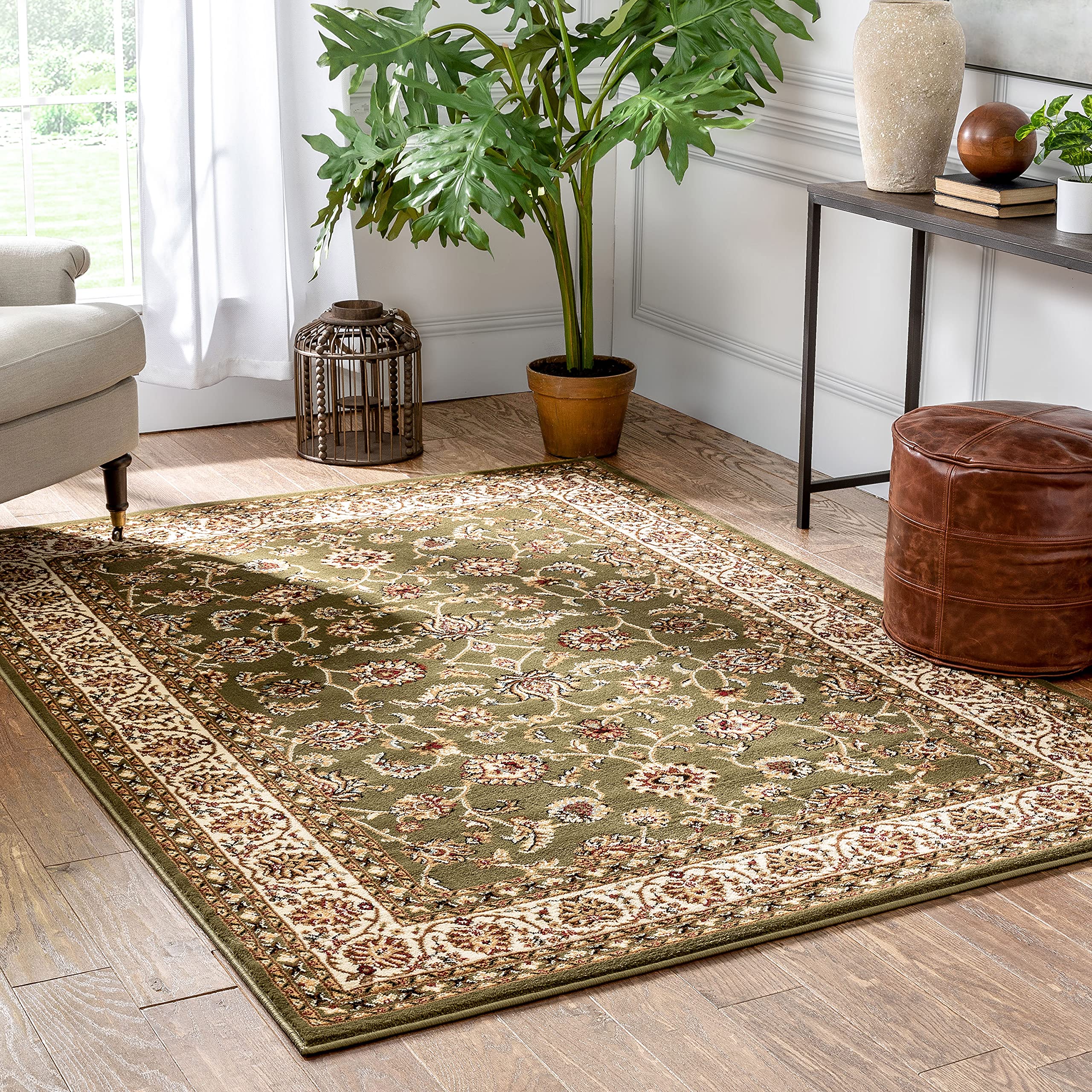 Well Woven Barclay Collection Sarouk Green 6x9 Area Rug - Soft Modern Handmade Wool Carpet for Living Room, Bedroom, Dining Room - Perfect for Home Decor, Office & High Traffic Areas