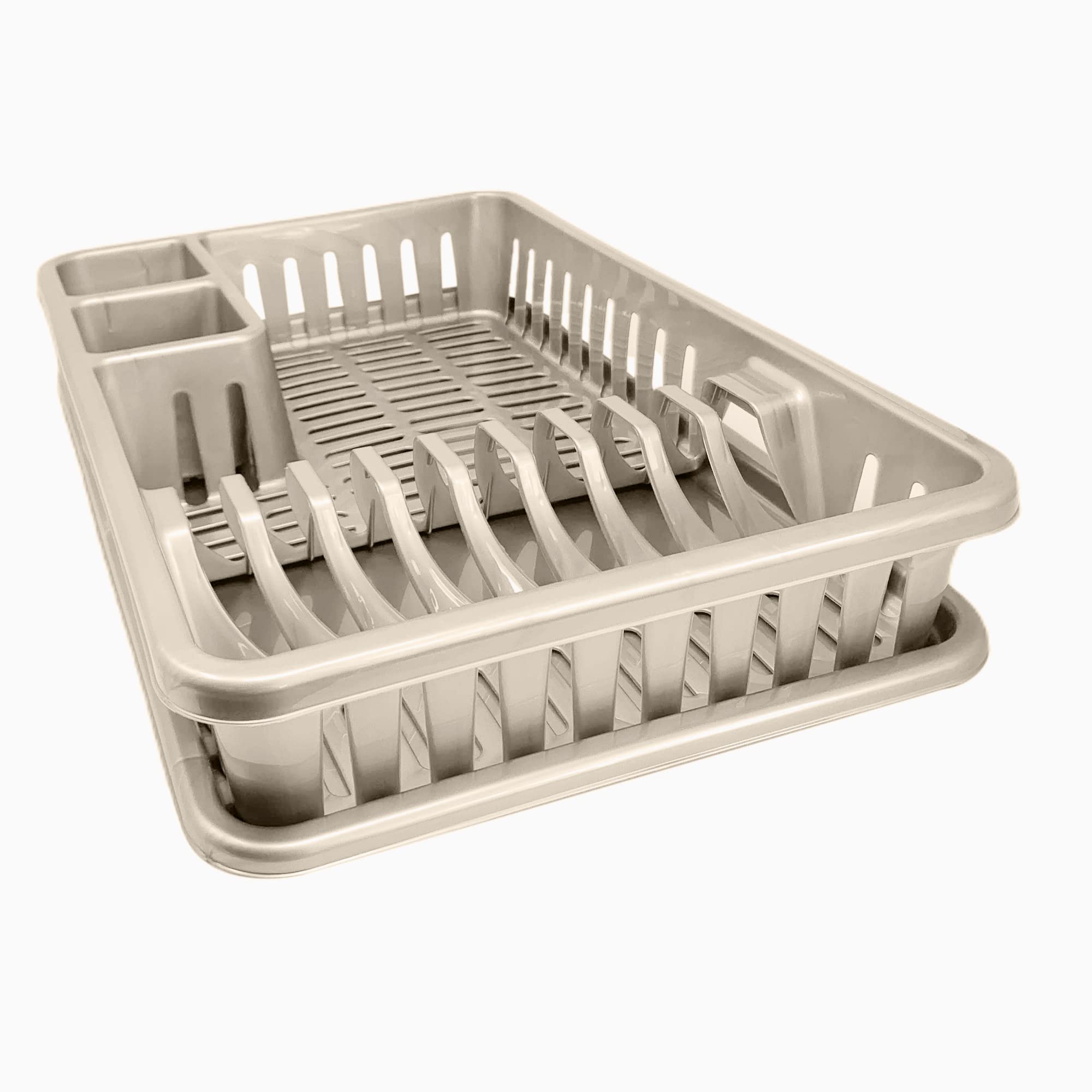 Plastic Dish Drainer Rack & Sink Tray - 45 x 29.7 x 8cm Taupe Kitchen Organizer for Plates, Cutlery & Utensils | Space-Saving Drying Solution for Small Kitchens, RVs & Dorm Rooms