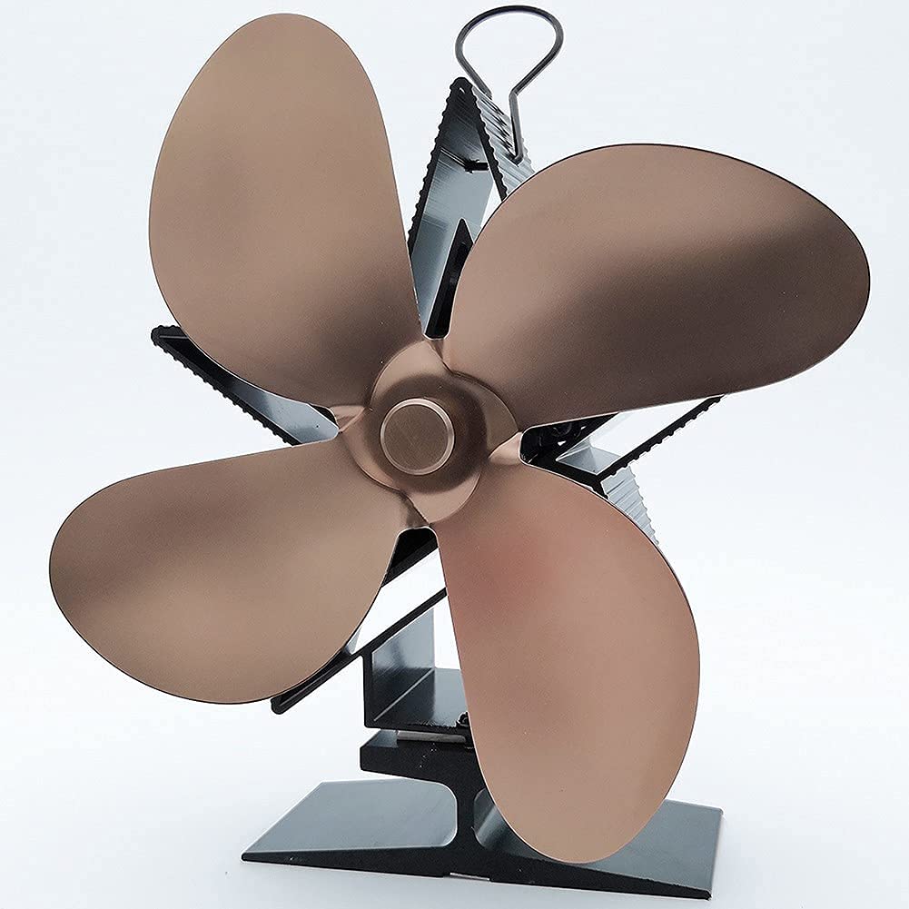 4-Blade Heat Powered Fireplace Fan - Mini Stove Burner Fan Starts at 80℃ for Efficient Heat Circulation - Compatible with Gas/Pellet/Wood/Log Burning Stoves (Bronze) - Perfect for Home Heating & Energy Saving in Winter