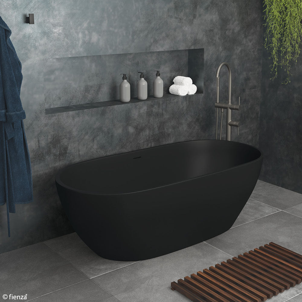 Fienza ST11 B Luciana Freestanding Stone Bathtub 1500mm - Matte Black Finish | Modern Luxury Bathroom Centerpiece for Spa-Like Relaxation