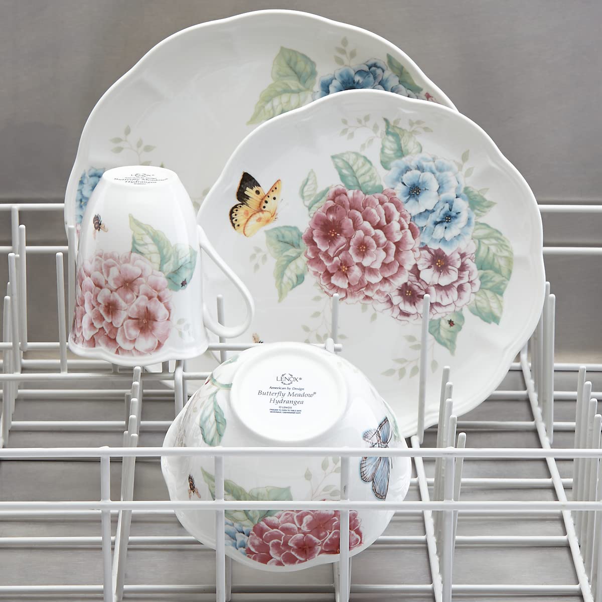Lenox Butterfly Meadow Hydrangea 12-Piece Dinnerware Set - Elegant Floral Tableware for Everyday Dining & Special Occasions