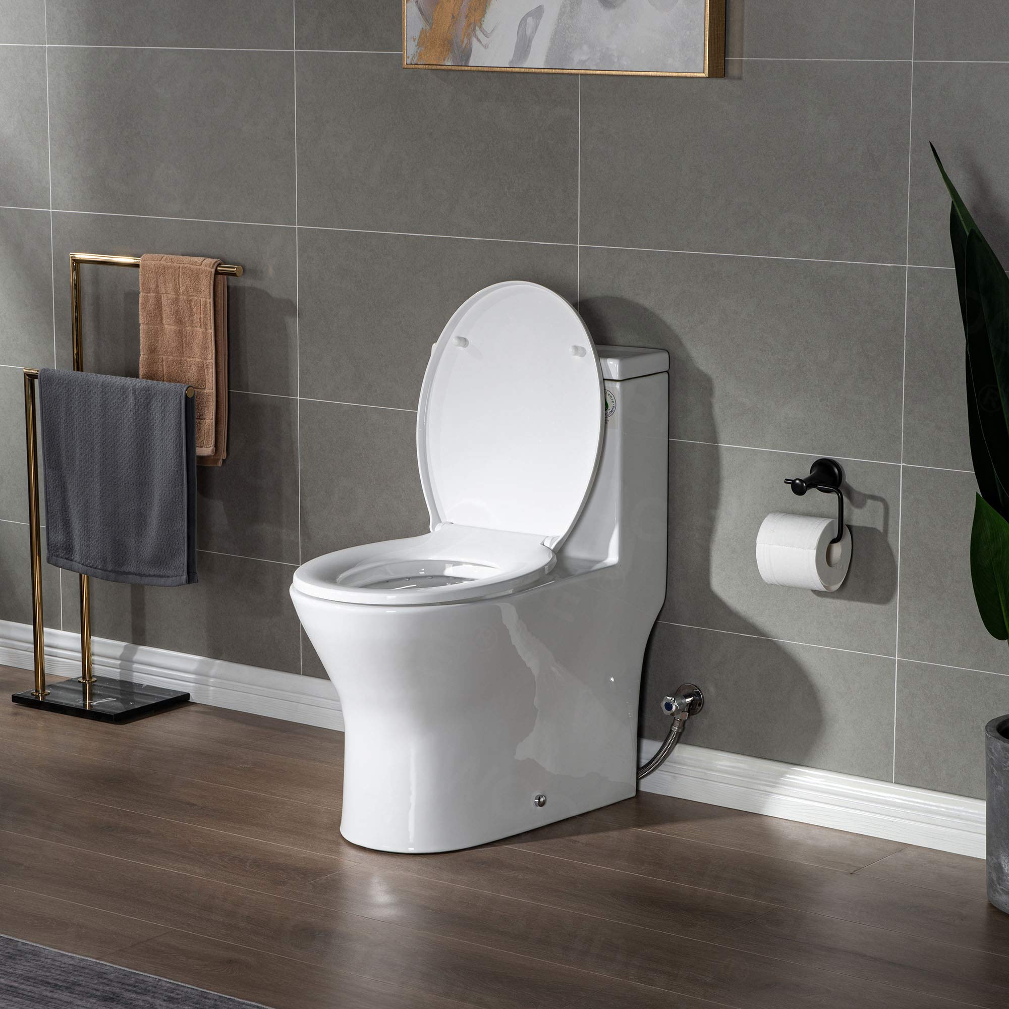 WOODBRIDGE Compact Dual Flush One Piece Toilet 1.28 GPF - Soft Closing Seat, 1000g MaP Score, Small Space Saving Design with Matte Black Button (B0500-MB, White) - Perfect for Tiny Bathrooms, Apartments & RVs