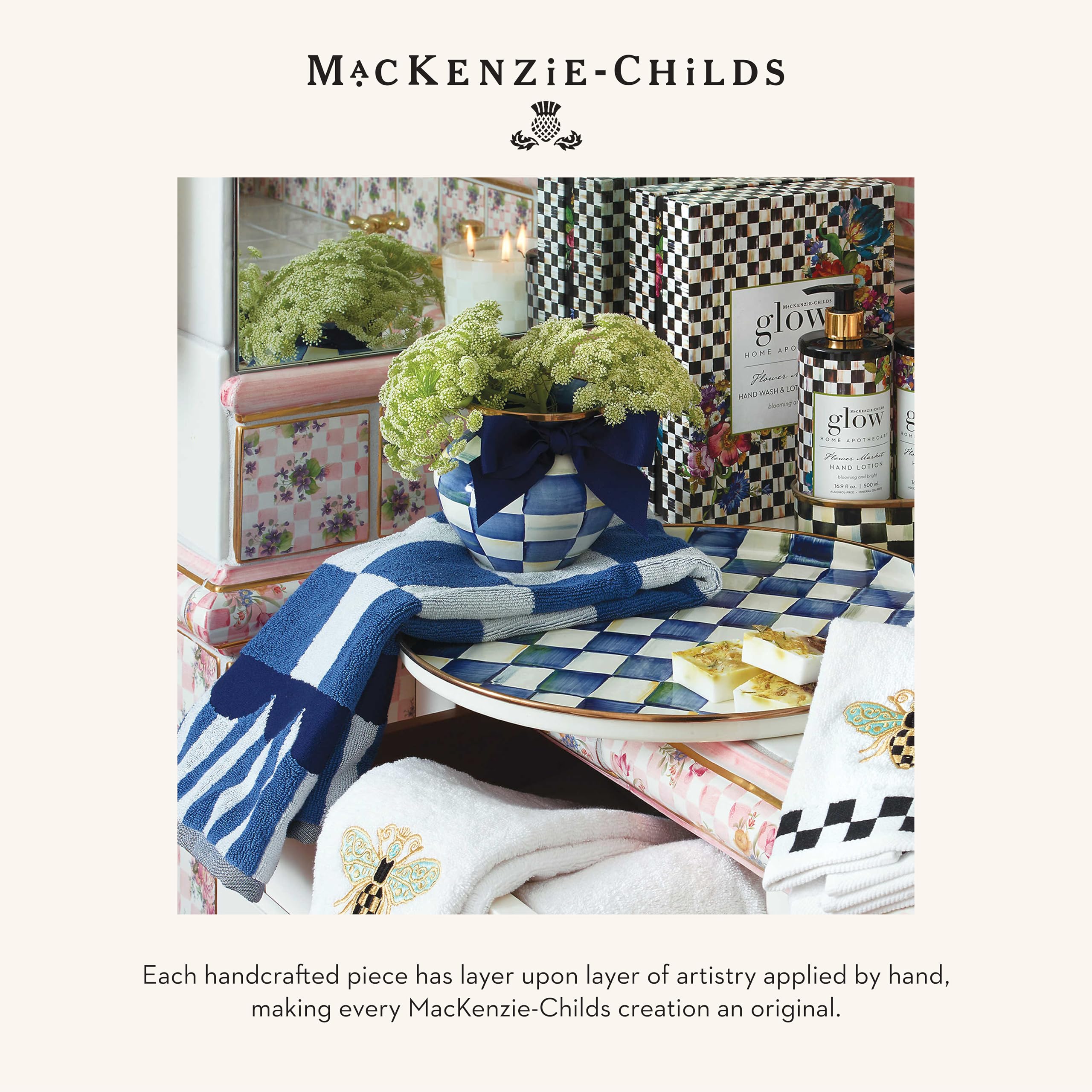 MACKENZIE-CHILDS Blue and White Royal Check Hand Towel - Decorative Cotton Kitchen & Bath Towel for Home Decor, Gifts, and Everyday Use
