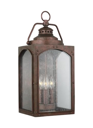 Feiss OL14372CO Transitional Three Light Wall Lantern - Randhurst Collection Copper Finish Outdoor Lighting for Porch, Patio & Garden Decor