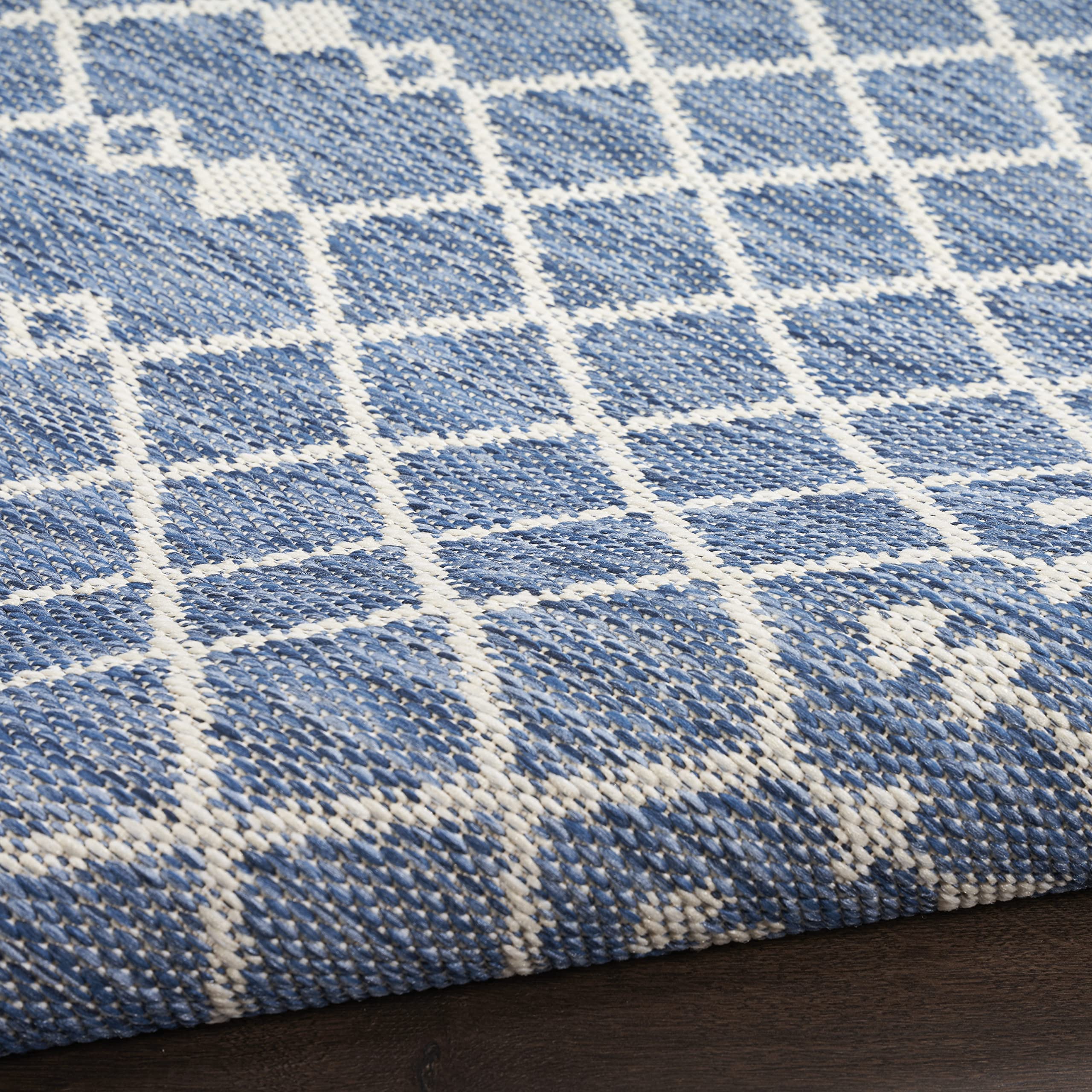 Nourison Positano 8' x 10' Navy Blue Indoor Outdoor Area Rug - Easy Clean, Non-Shedding, Stain Resistant - Perfect for Bedroom, Living Room, Dining Room, Backyard, Deck & Patio Decor