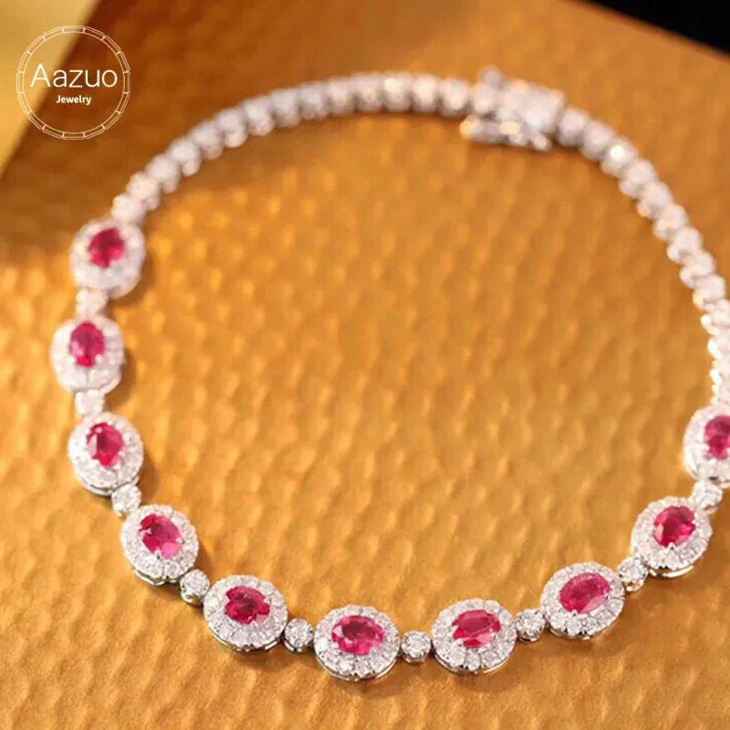 18K Solid White Gold Diamond & Natural Ruby Tennis Bracelet for Women - Elegant Jewelry Gift for High-Class Banquets, Parties & Special Occasions