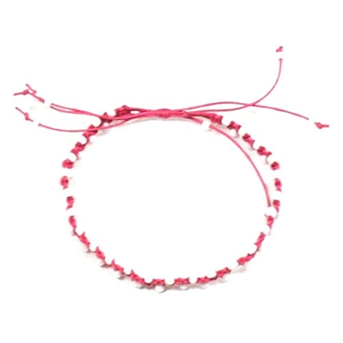 Handmade Hot Pink Cotton Macrame Anklet with Pearl White Seed Beads - Adjustable Bohemian Beach Ankle Bracelet for Women, Summer Festival Accessories, Vacation Jewelry Gift