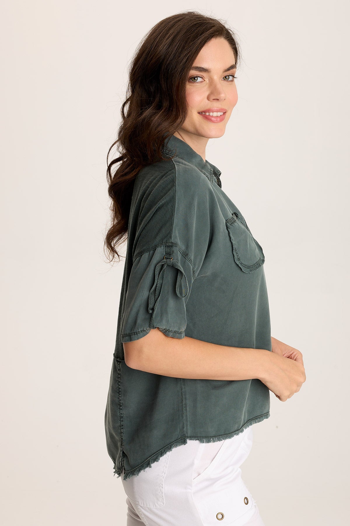 Vinton Twill Jersey Button-Up Collar Shirt for Women - Stylish Casual & Office Wear