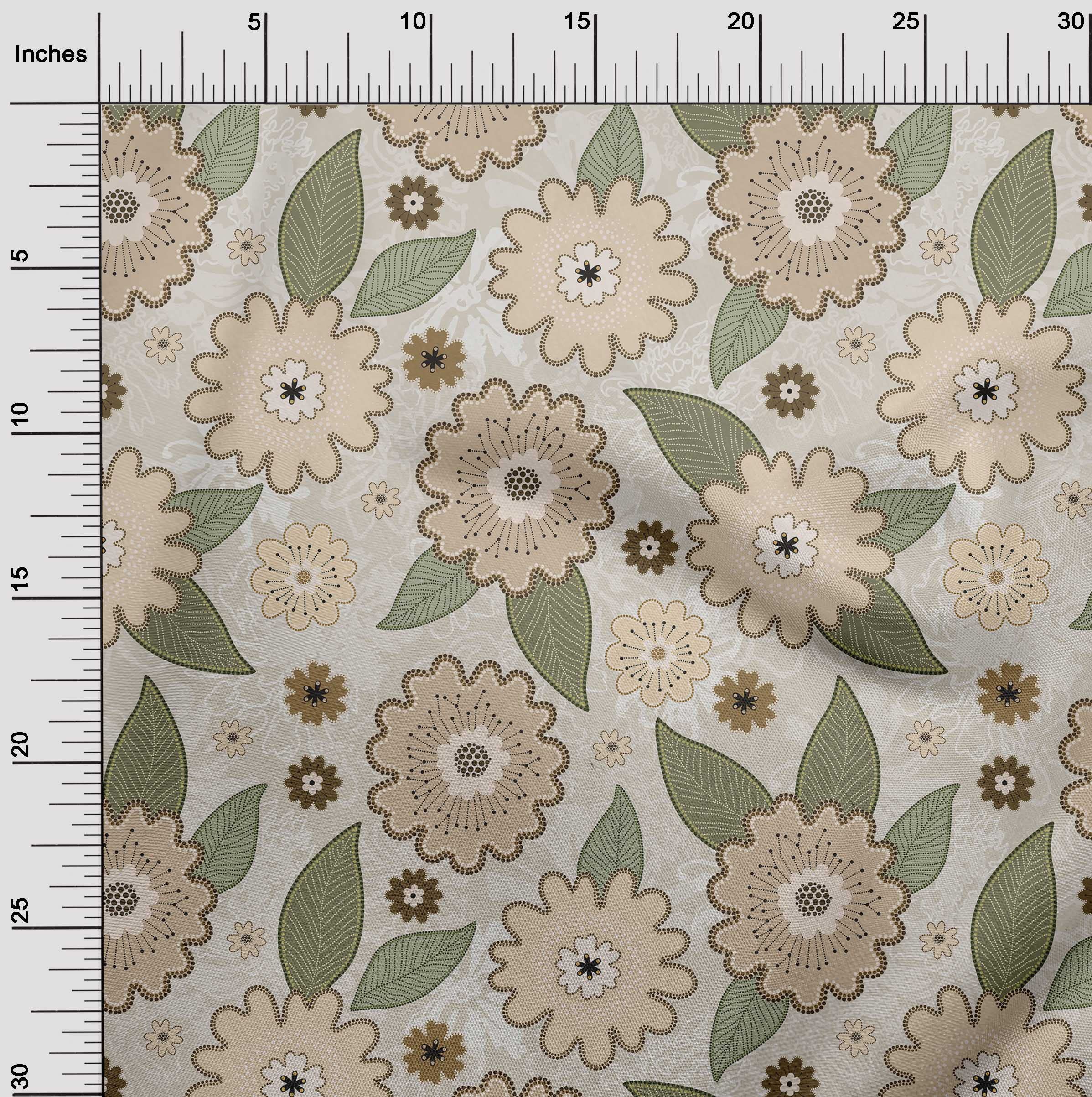 oneOone Polyester Spandex Light Brown Dotted Floral Print Fabric - 56 Inch Wide Dress Material by The Yard | Perfect for DIY Dresses, Skirts, and Home Decor Projects