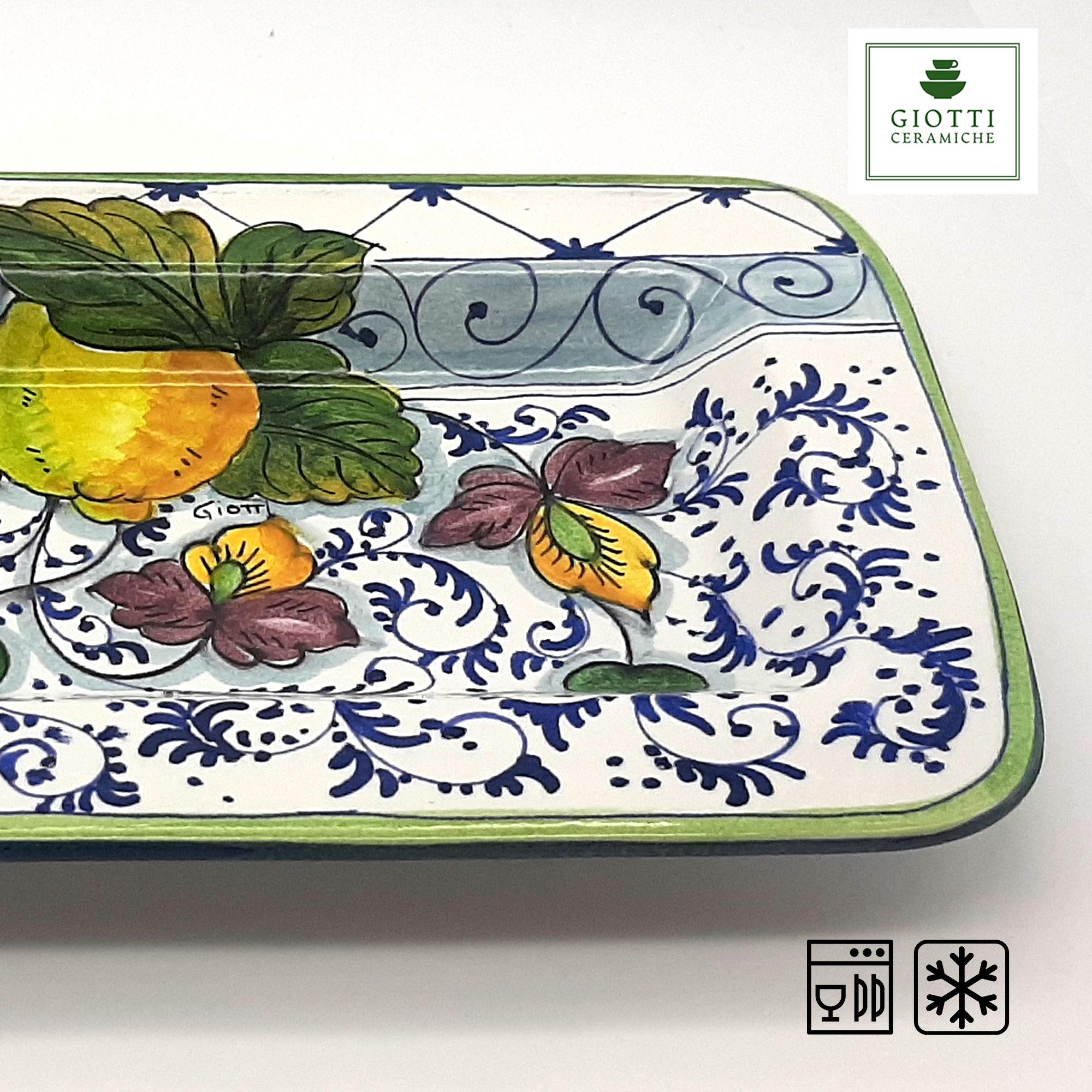 Italian Hand-Painted Ceramic Serving Tray - Large White & Blue Sparkle Lemon Design Tuscan Pottery - Kitchen Dinnerware for Meat, Salad & Appetizers - Made in Italy - Perfect for Entertaining, Dinner Parties & Home Decor
