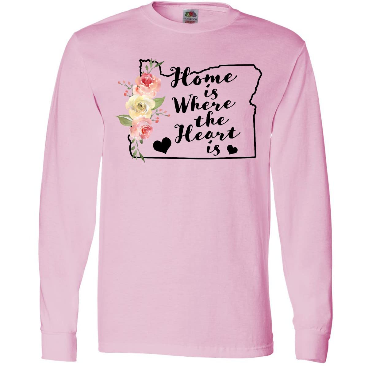 Inktastic Oregon Home is Where The Heart is Watercolor Graphic Long Sleeve T-Shirt for Women - Soft Comfortable Casual Tee - Perfect for Travel, Gifts & Everyday Wear