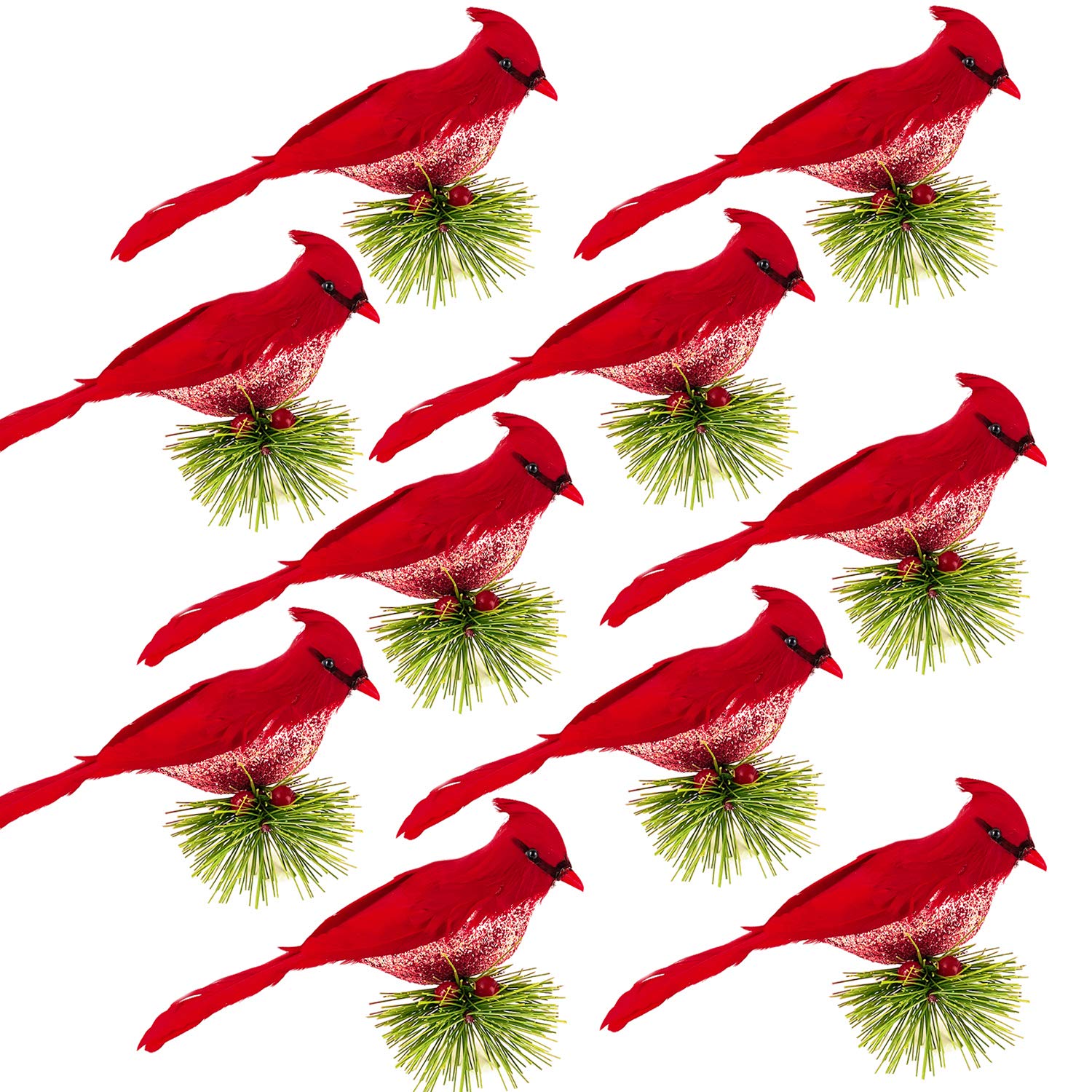 Realistic Artificial Red Cardinal Birds with Clip - Christmas Tree Ornaments for Holiday Decor, Pine Branch Clip-on Feathered Birds for DIY Arts & Crafts | Perfect for Xmas Home Décor, Gift Wrapping & Winter Wedding Centerpieces