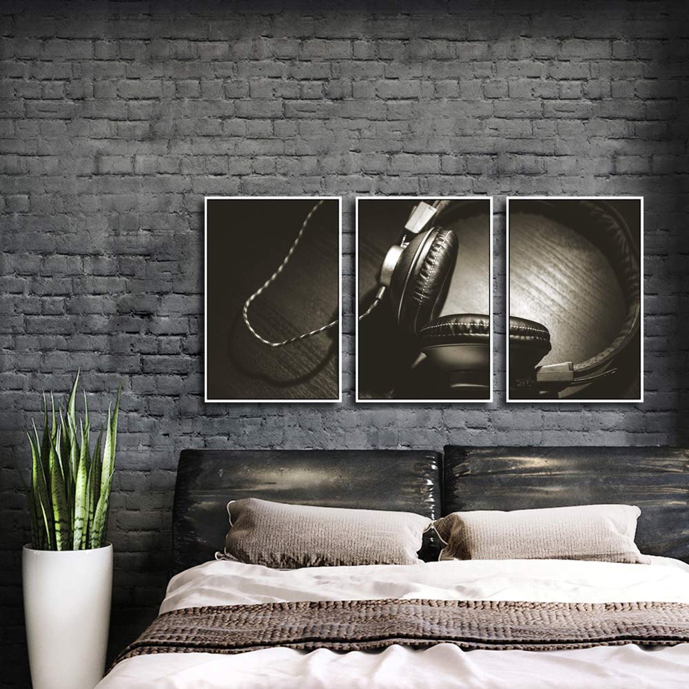 Idea4Wall Framed Canvas Wall Art - 3 Panel Microphone Print for Living Room & Bedroom Decor - Modern Ready to Hang 24