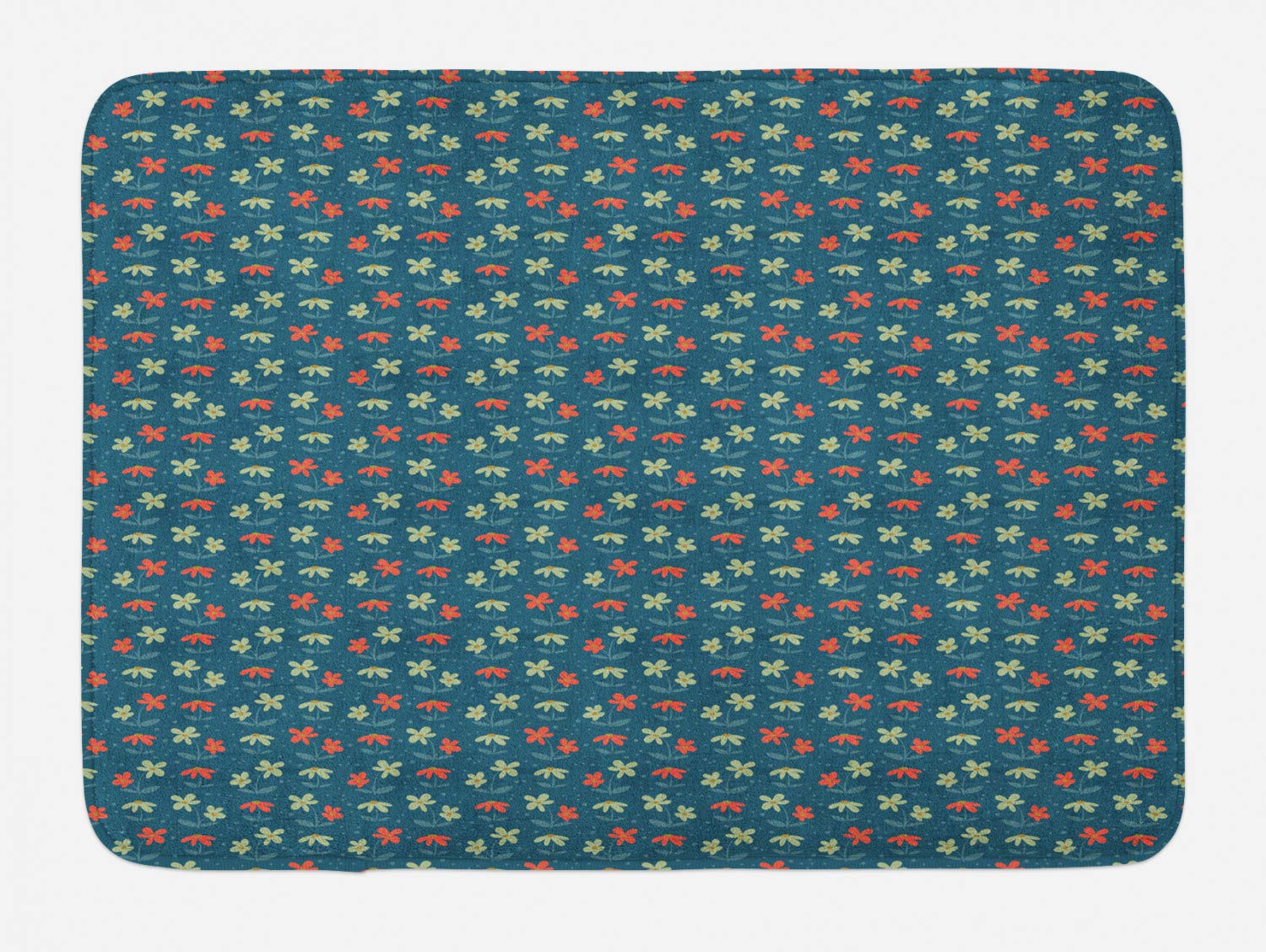 Ambesonne Floral Bath Mat - Non-Slip Plush Bathroom Rug with Retro Botanical Design, Flourishing Flowers & Polka Dots, 29.5