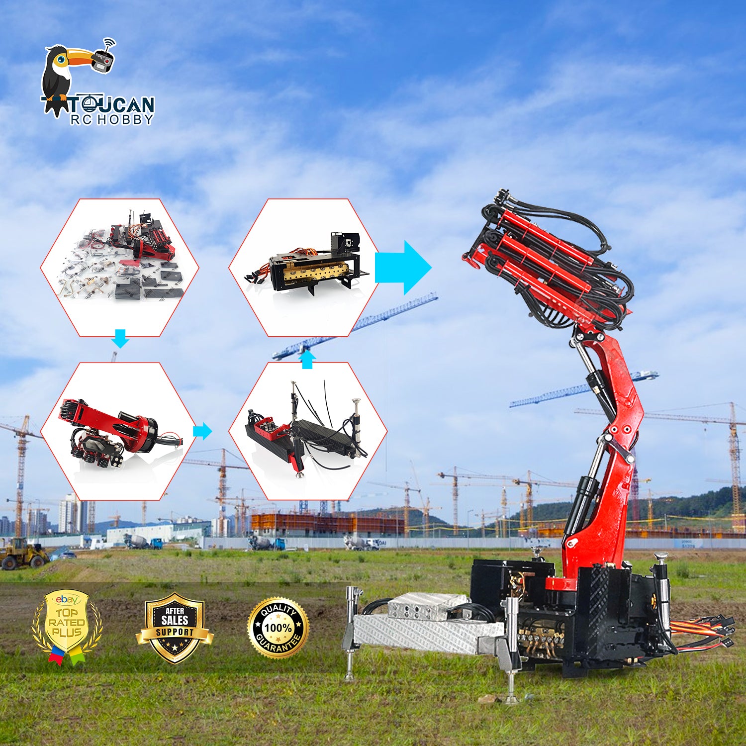 1/14 Scale LESU Radio Control Hydraulic Truck Crane A0014 - Assembled RC Construction Vehicle with Lights, Control Valve & Oil Pump - Compatible with TAMIYA Dump Truck - Perfect for Construction Site Play & Model Collection