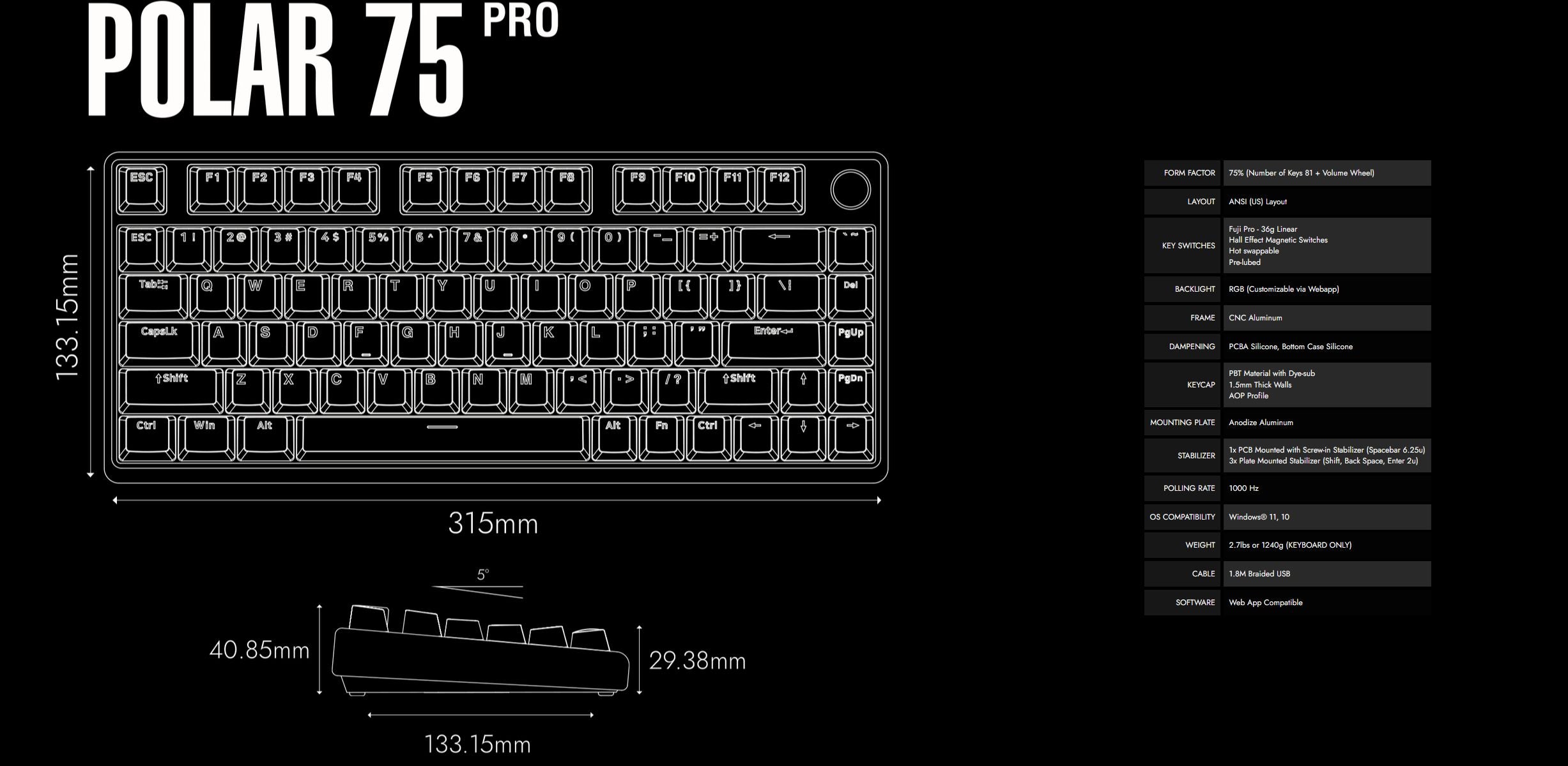 Arbiter Studio KITSUNE Polar 75 PRO Hall Effect Magnetic Gaming Keyboard - Premium Mechanical Keyboard for PC, Mac, Typing & Esports