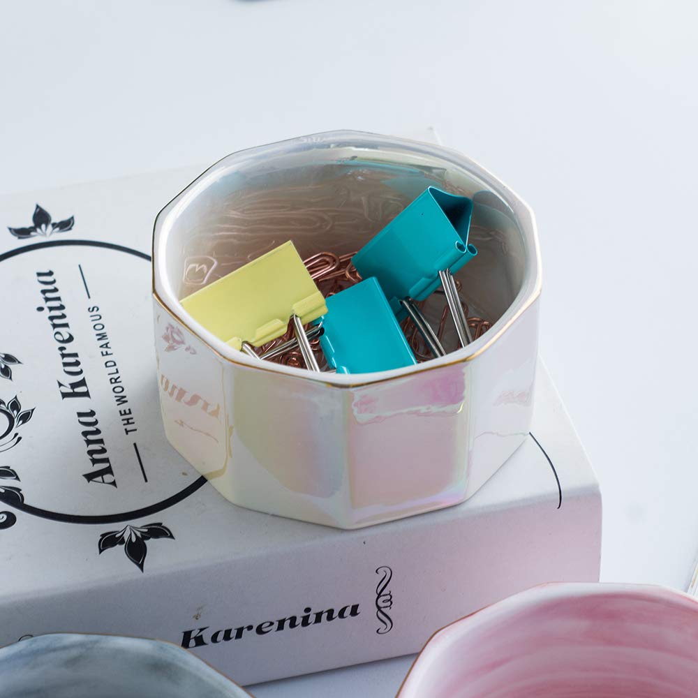 Ceramic Marble Paper Clip Holder - Elegant Desk Organizer for Paper Clips & Binder Clips | Perfect for Office, Home & School Use (Pearl White)