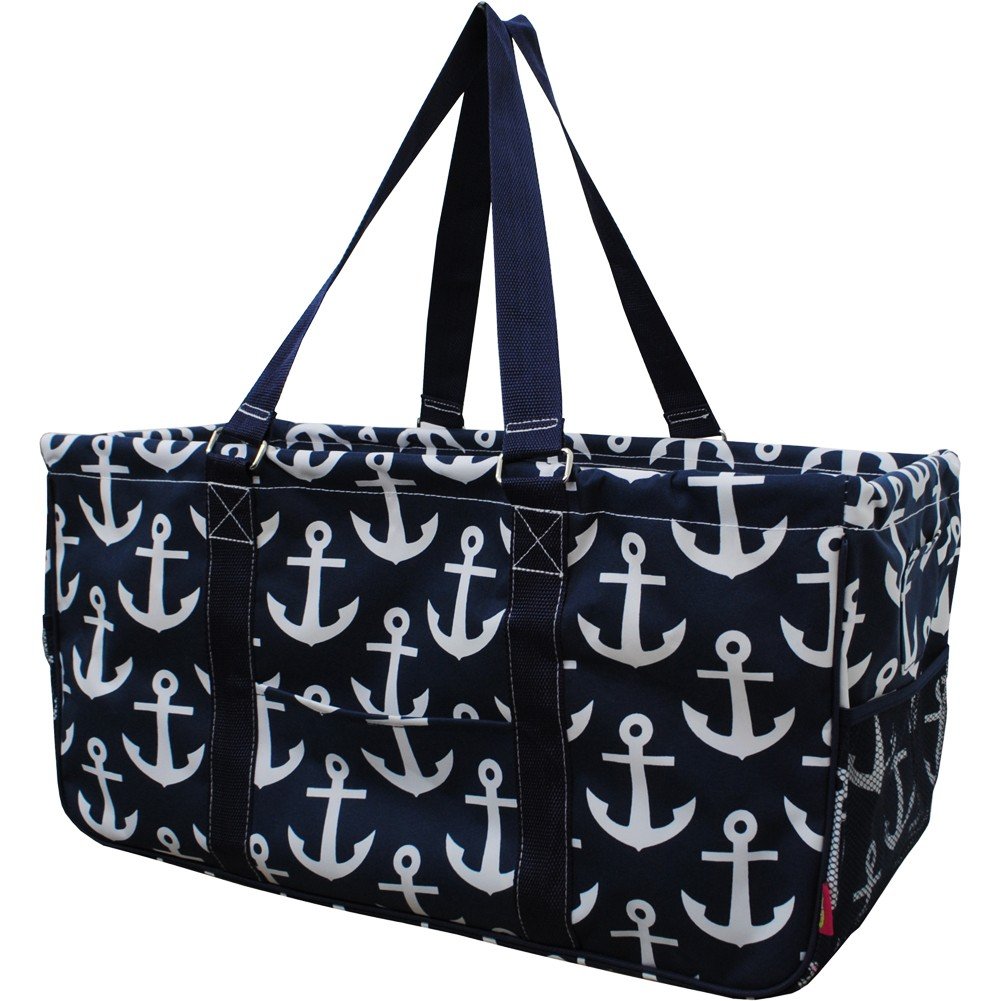 White Anchors Print Utility Tote Bag - Durable Canvas Shopping Bag for Beach, Grocery & Everyday Use