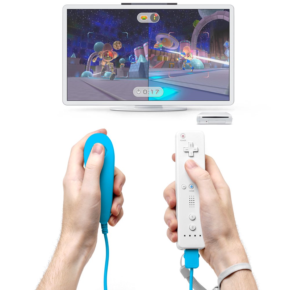 AFUNTA 2-Pack Nunchuk Controllers for Nintendo Wii U - Light Blue Replacement Game Controllers for Wii U Gaming - Perfect for Multiplayer & Family Fun